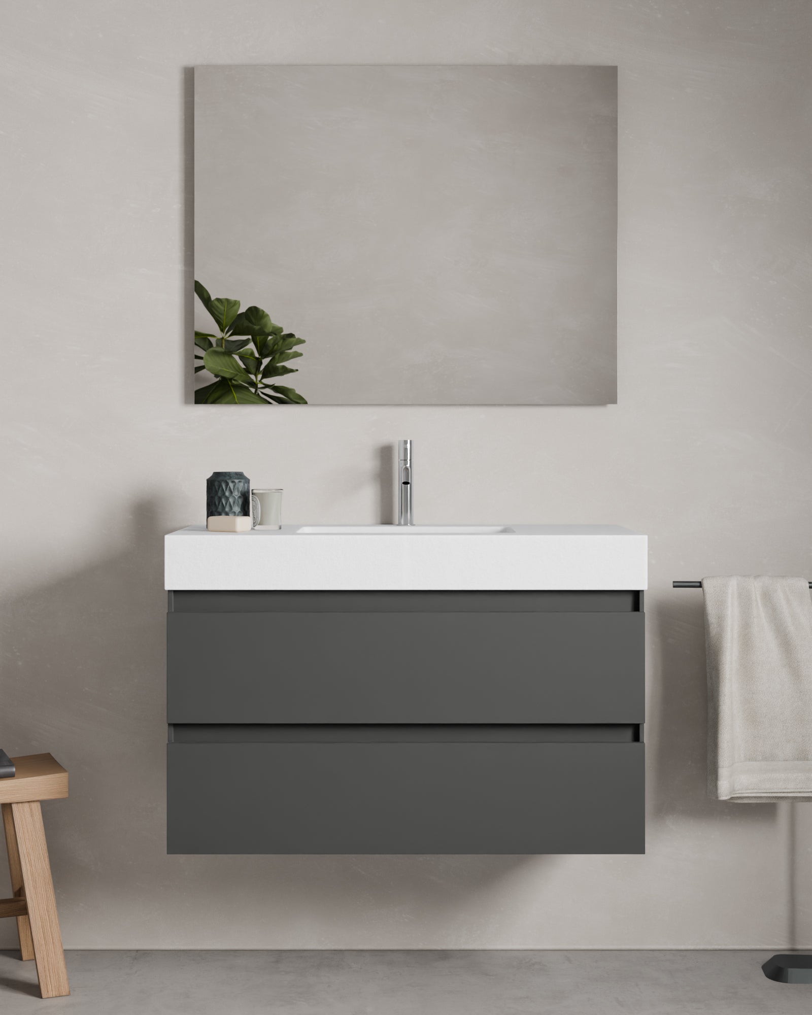Zuri 2 cajones gris ceniza cube
