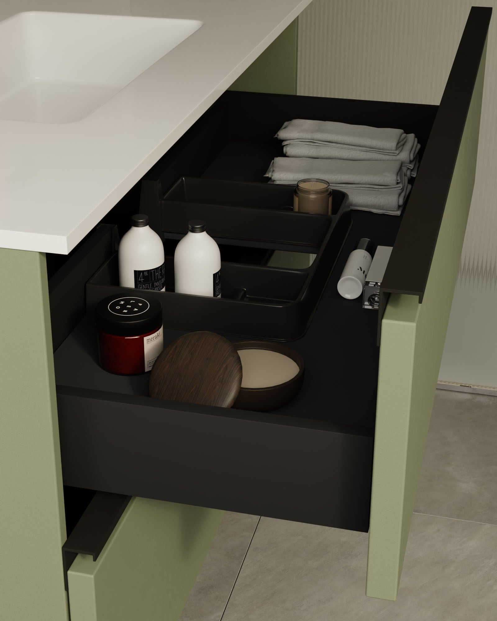 Granada 2 Schubladen Kitami-Grun Schwarz