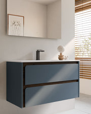 Cyra 2 tiroirs Bleu Brise Noyer