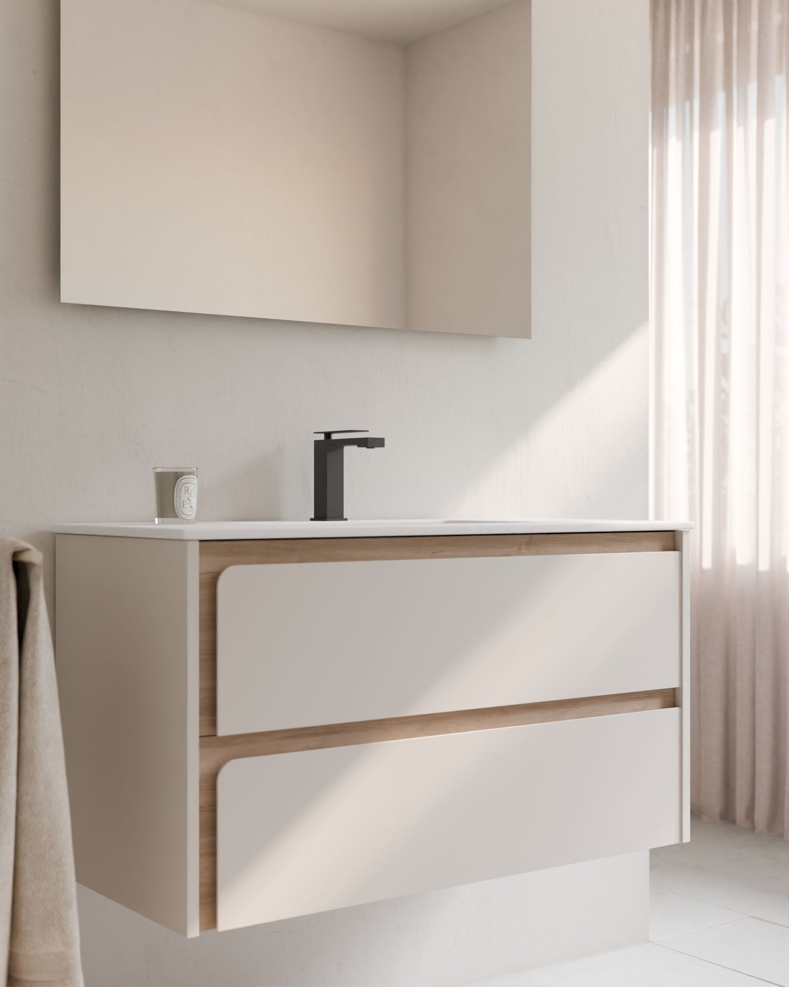 Cyra 2 cajones blanco roble marfil
