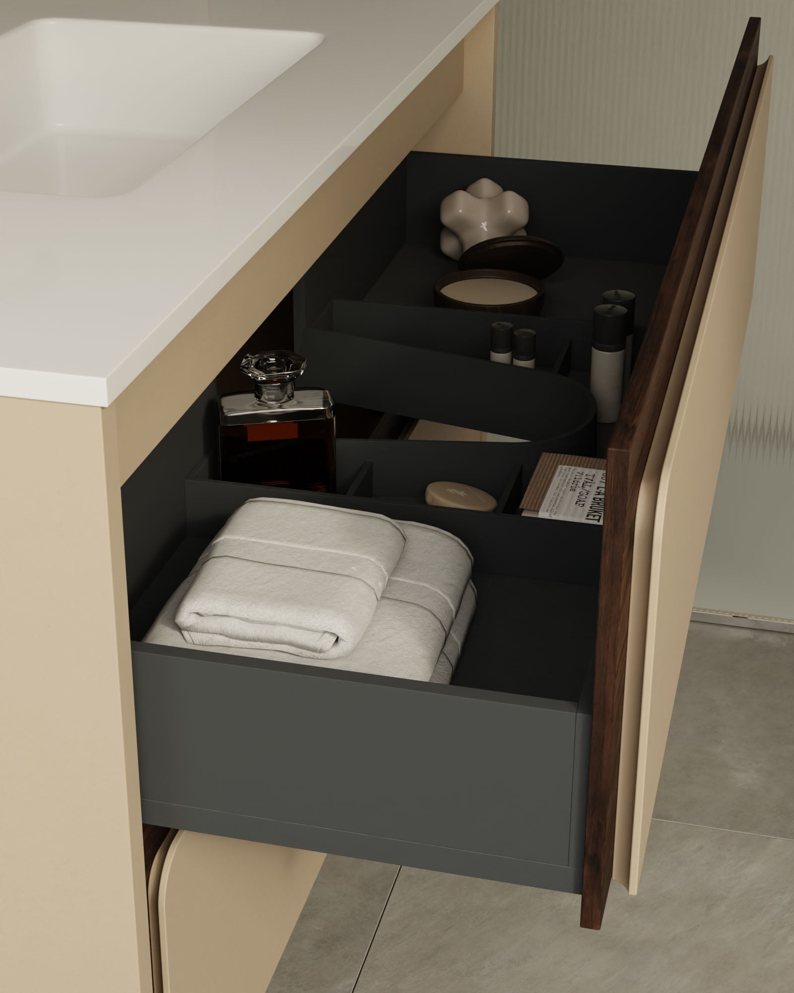 Indico 2 Schubladen Taupe Nussbaum