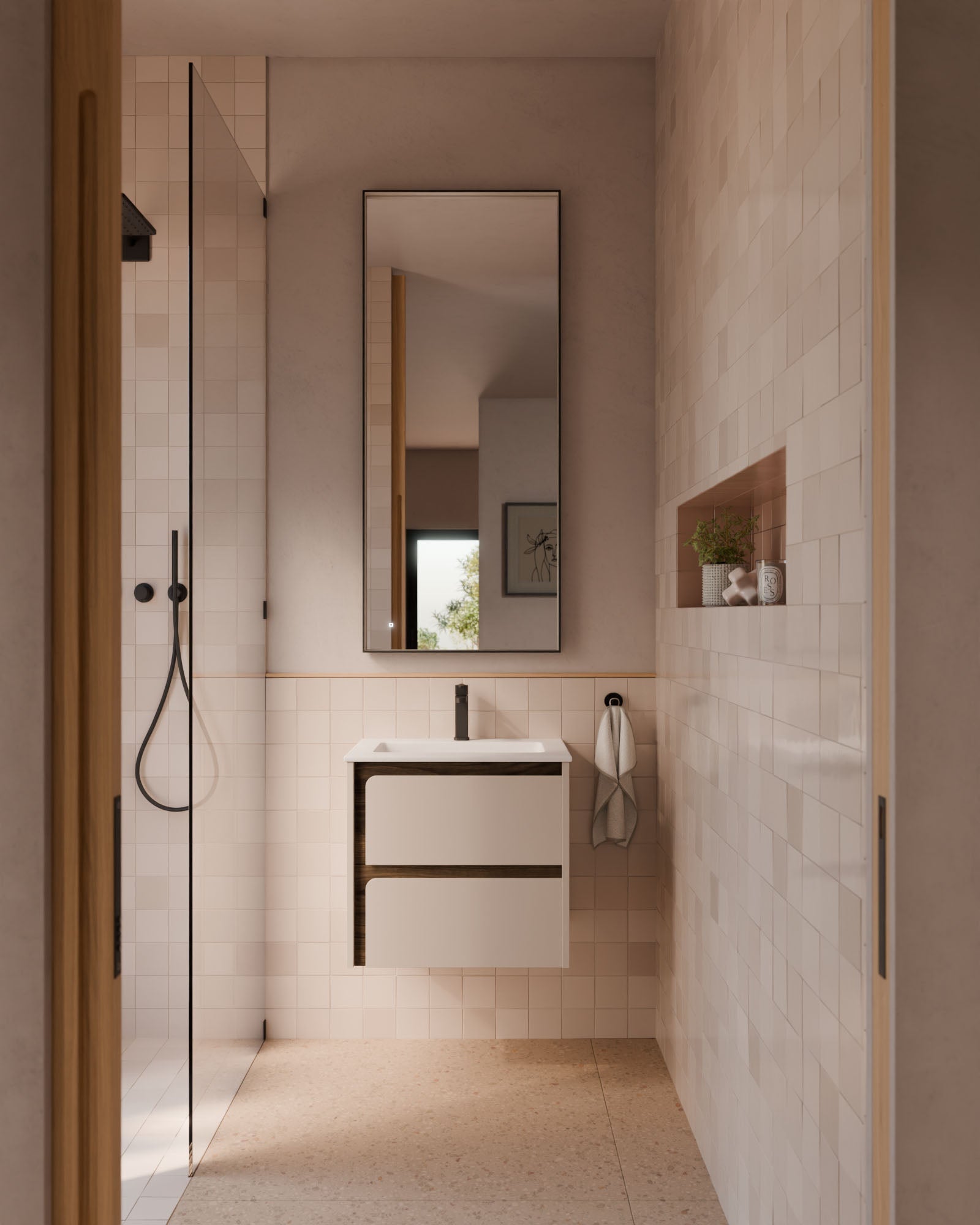 Indico 2 Schubladen Taupe Nussbaum