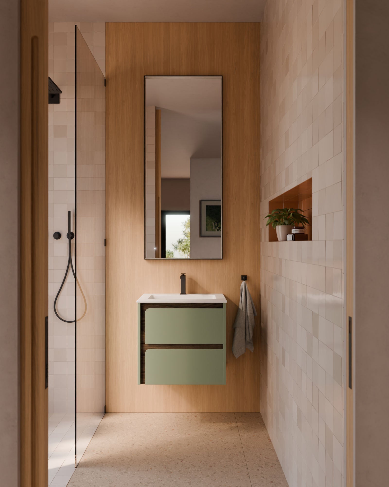 Indico 2 Schubladen Kitami-Grun Nussbaum