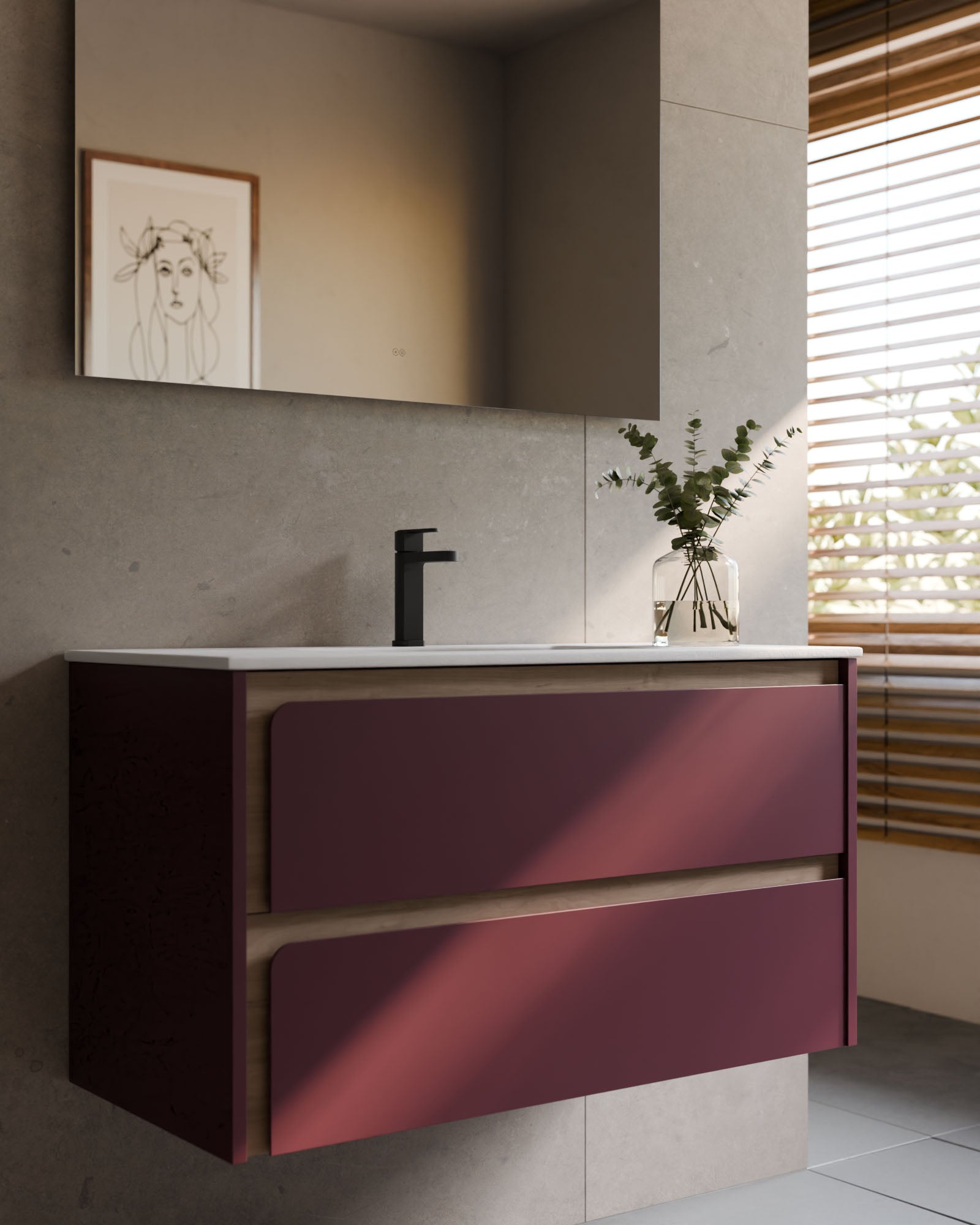 Cyra 2 Schubladen Bordeaux Eiche Elfenbein