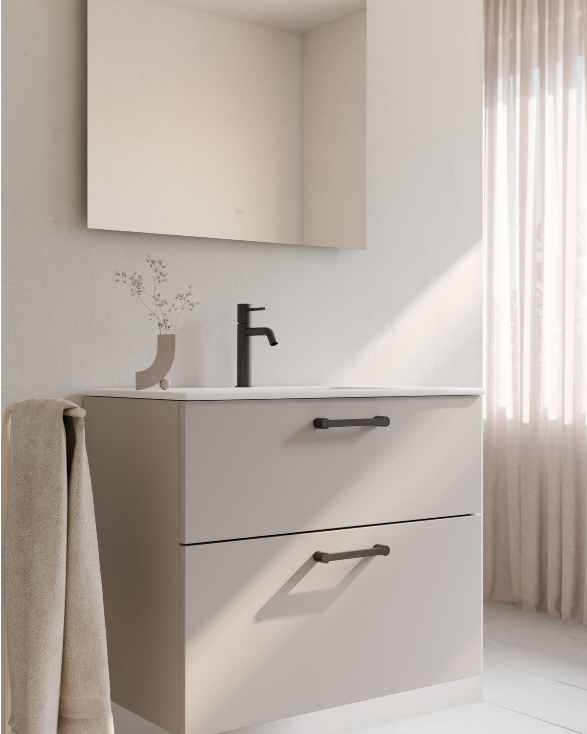 Stelo 2 Schubladen Taupe Schwarz – Nahaufnahme