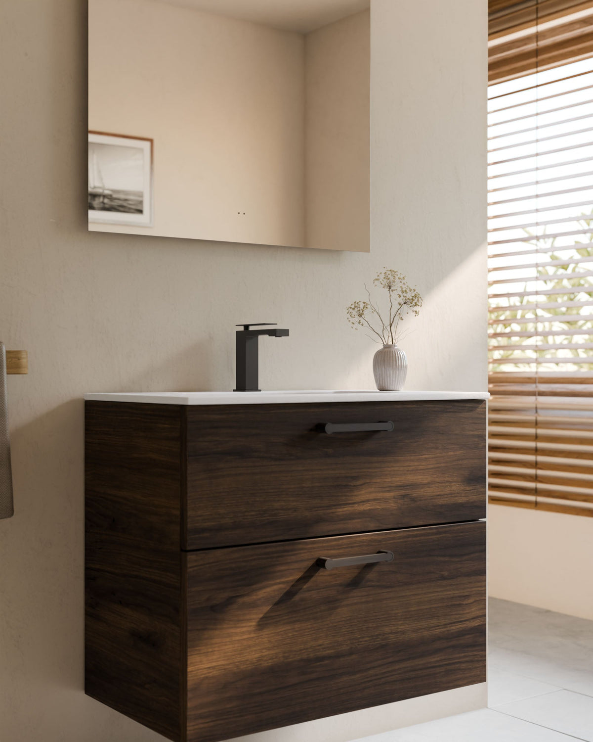 Stelo 2 Schubladen Nussbaum Schwarz – Nahaufnahme