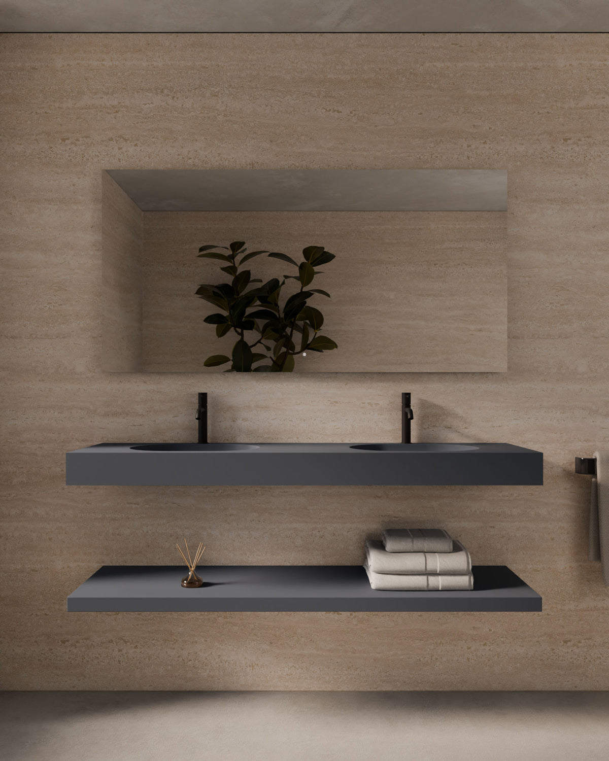 Aris lavabo mural ovale Anthracite Double vasque