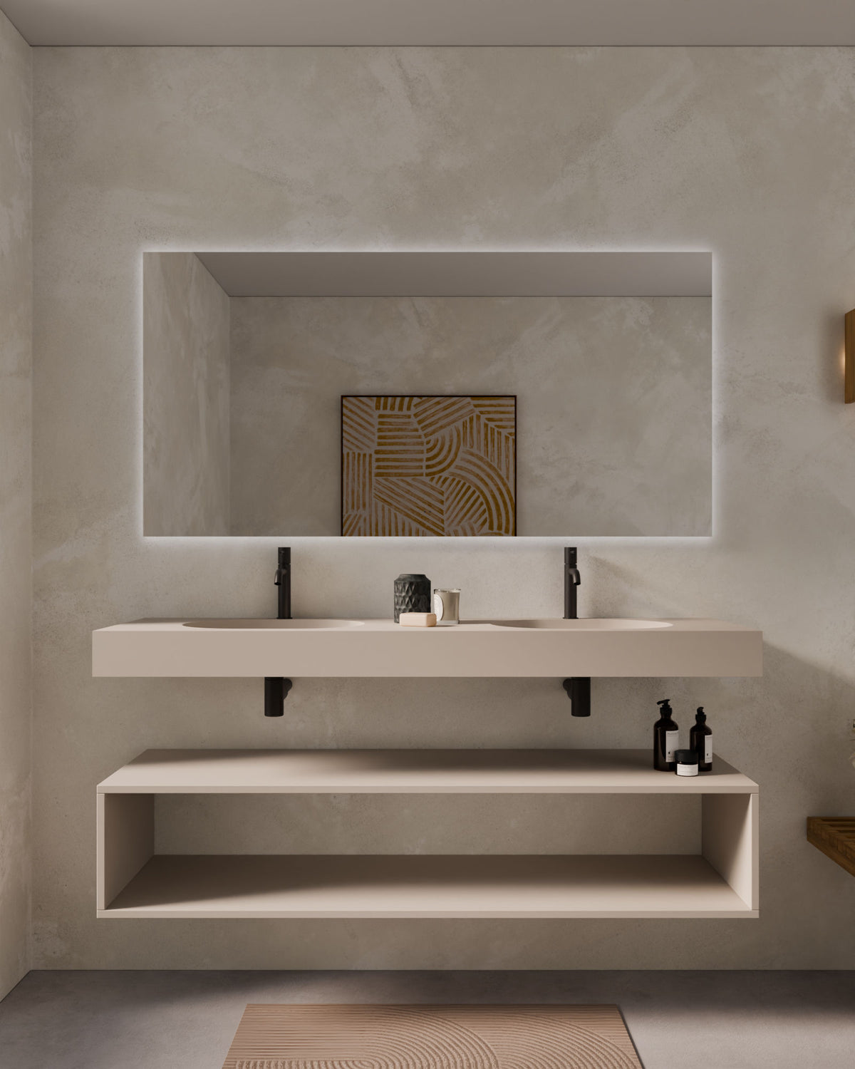 Aris lavabo mural ovale Sable Double vasque