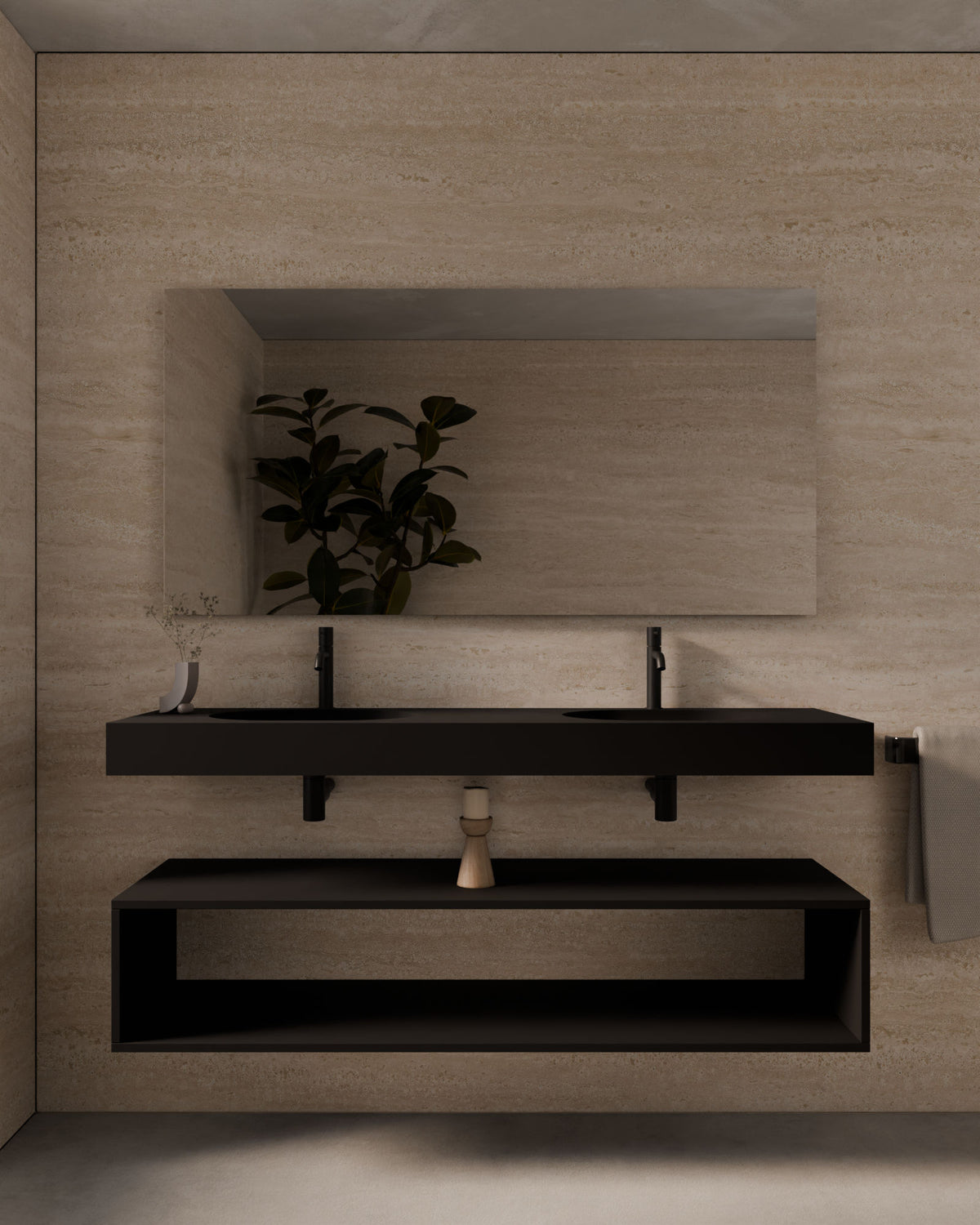 Aris lavabo mural ovale Noir Double vasque