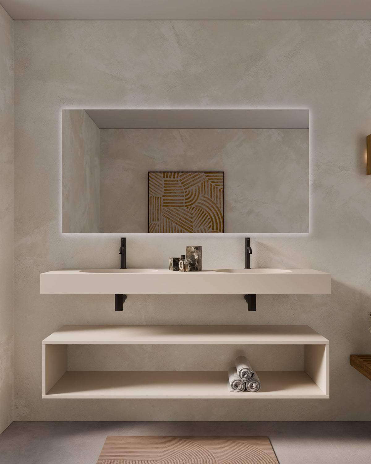 Aris lavabo mural ovale vanille Double vasque