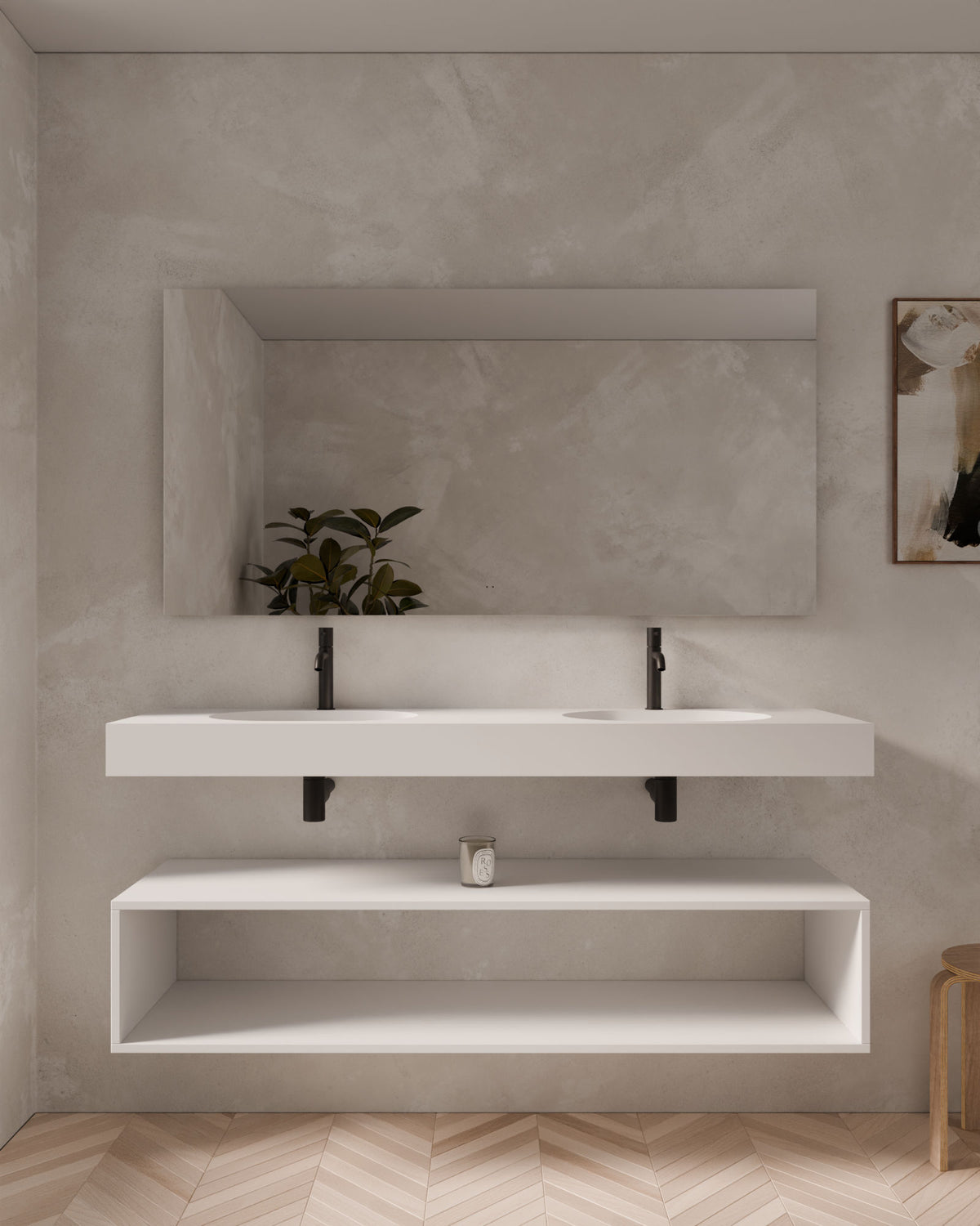 Aris lavabo mural ovale Blanc Double vasque