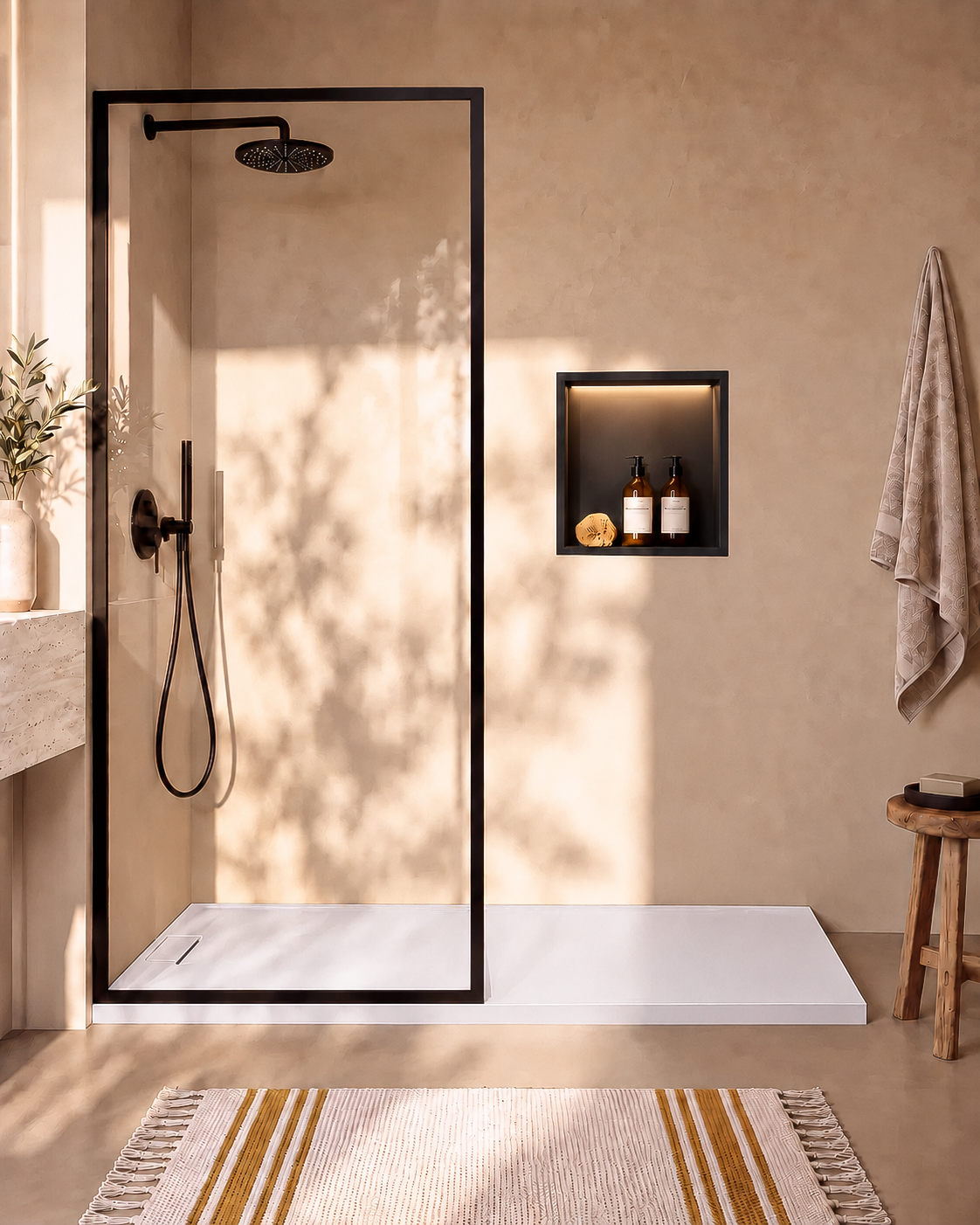Ebra niche de douche inox 1 étagère avec éclairage Noir – vue de face