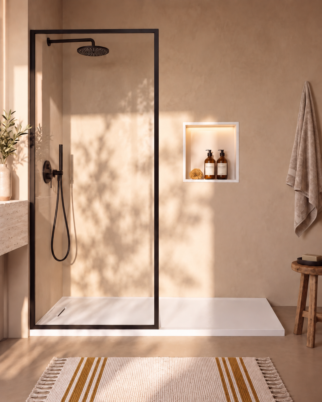 Ebra niche de douche inox 1 étagère avec éclairage Blanc – vue de face