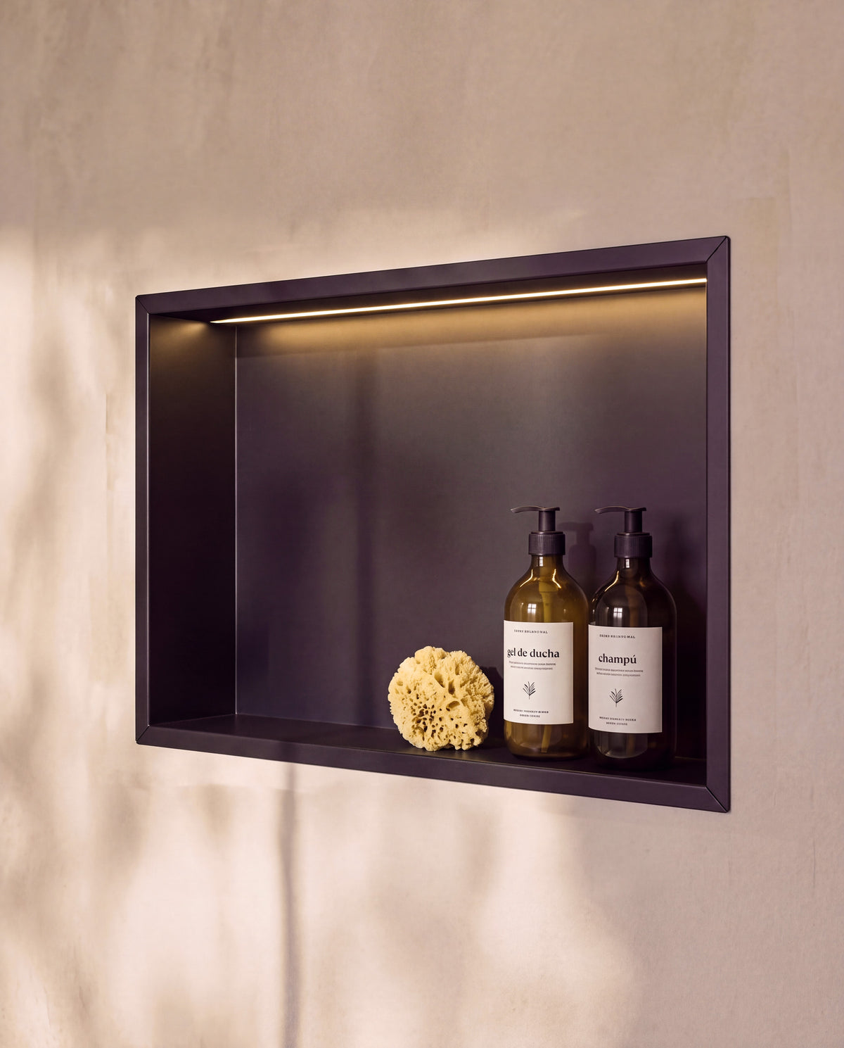 Ebra niche de douche inox 1 grande étagère avec éclairage Noir – vue de détail