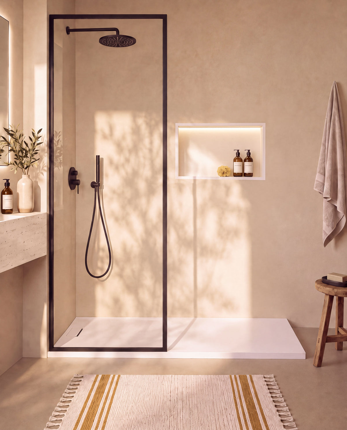 Ebra niche de douche inox 1 grande étagère avec éclairage Blanc – vue de face