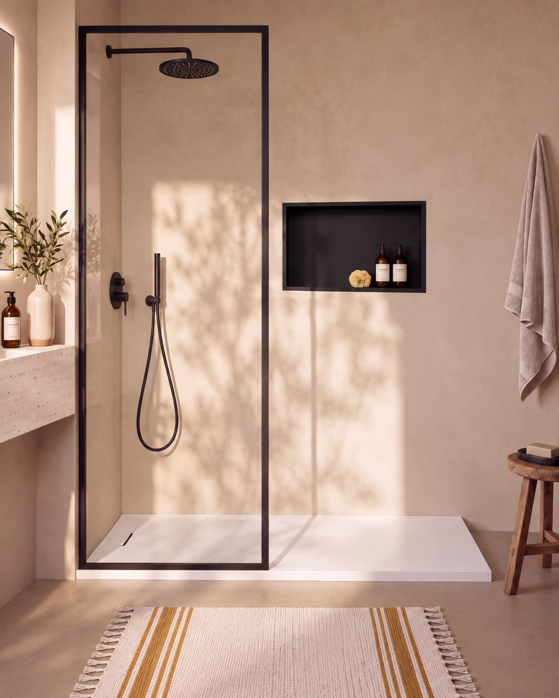 Ebra niche de douche inox 1 grande étagère sans éclairage Noir – vue de face