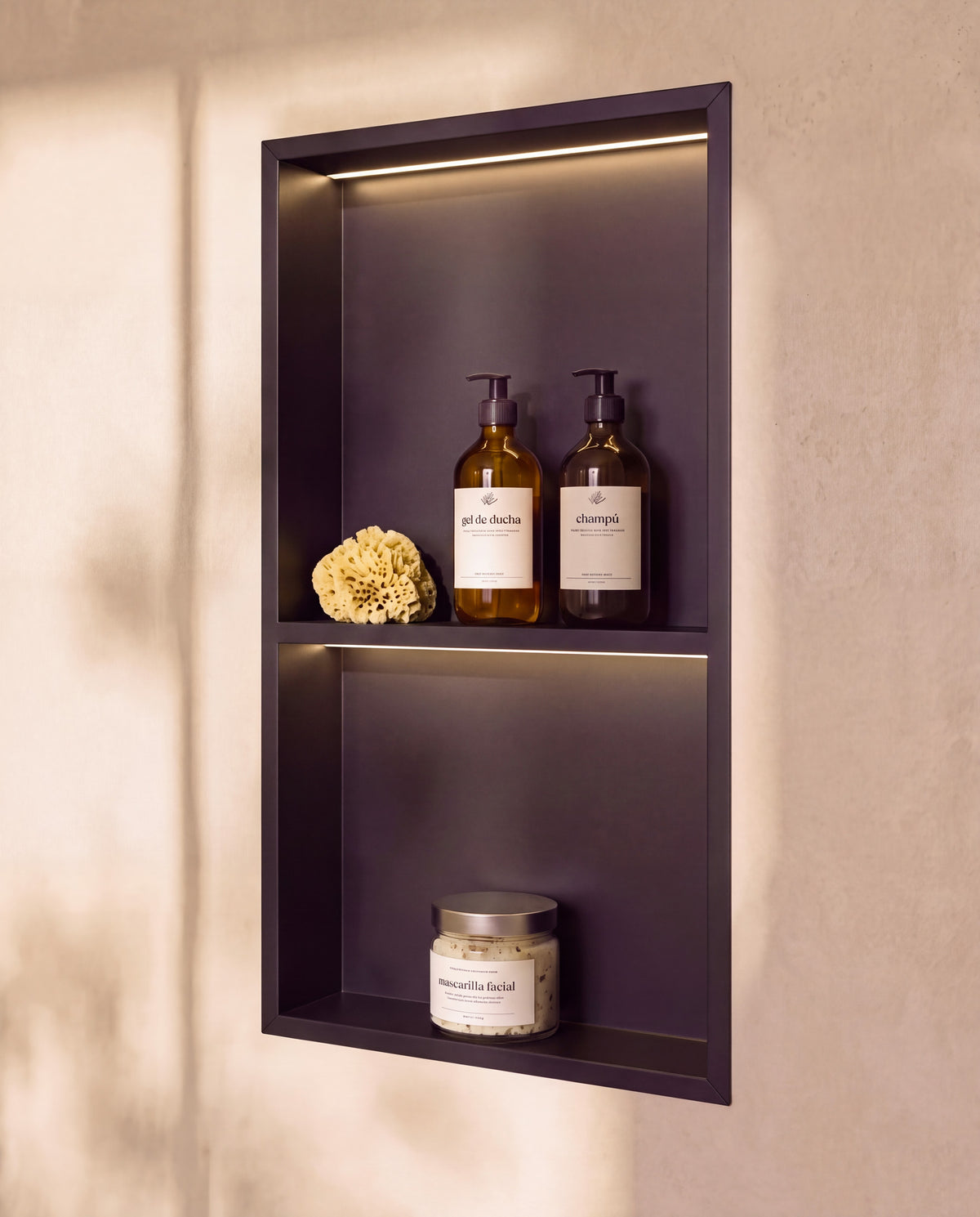 Ebra niche de douche inox 2 étagères avec éclairage Noir – vue de détail