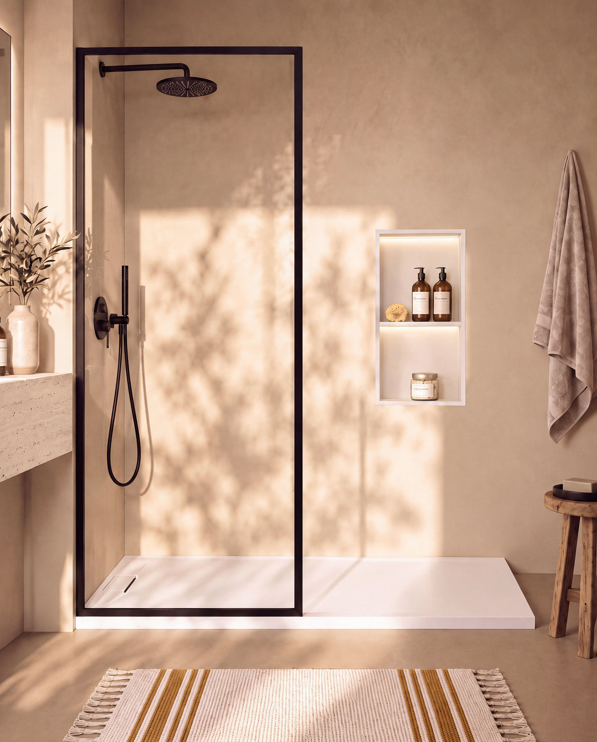 Ebra niche de douche inox 2 étagères avec éclairage Blanc – vue de face