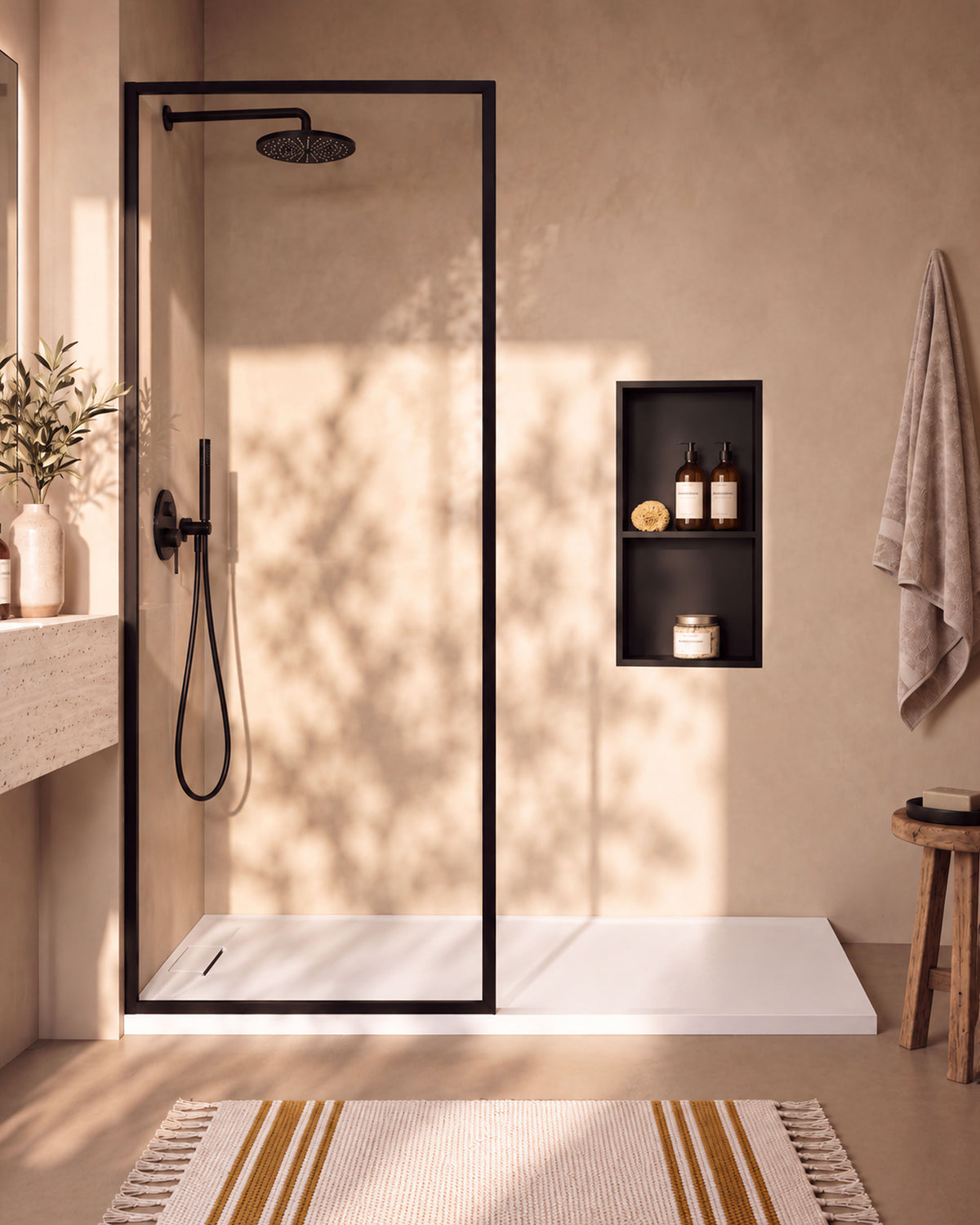 Ebra niche de douche inox 2 étagères sans éclairage Noir – vue de face