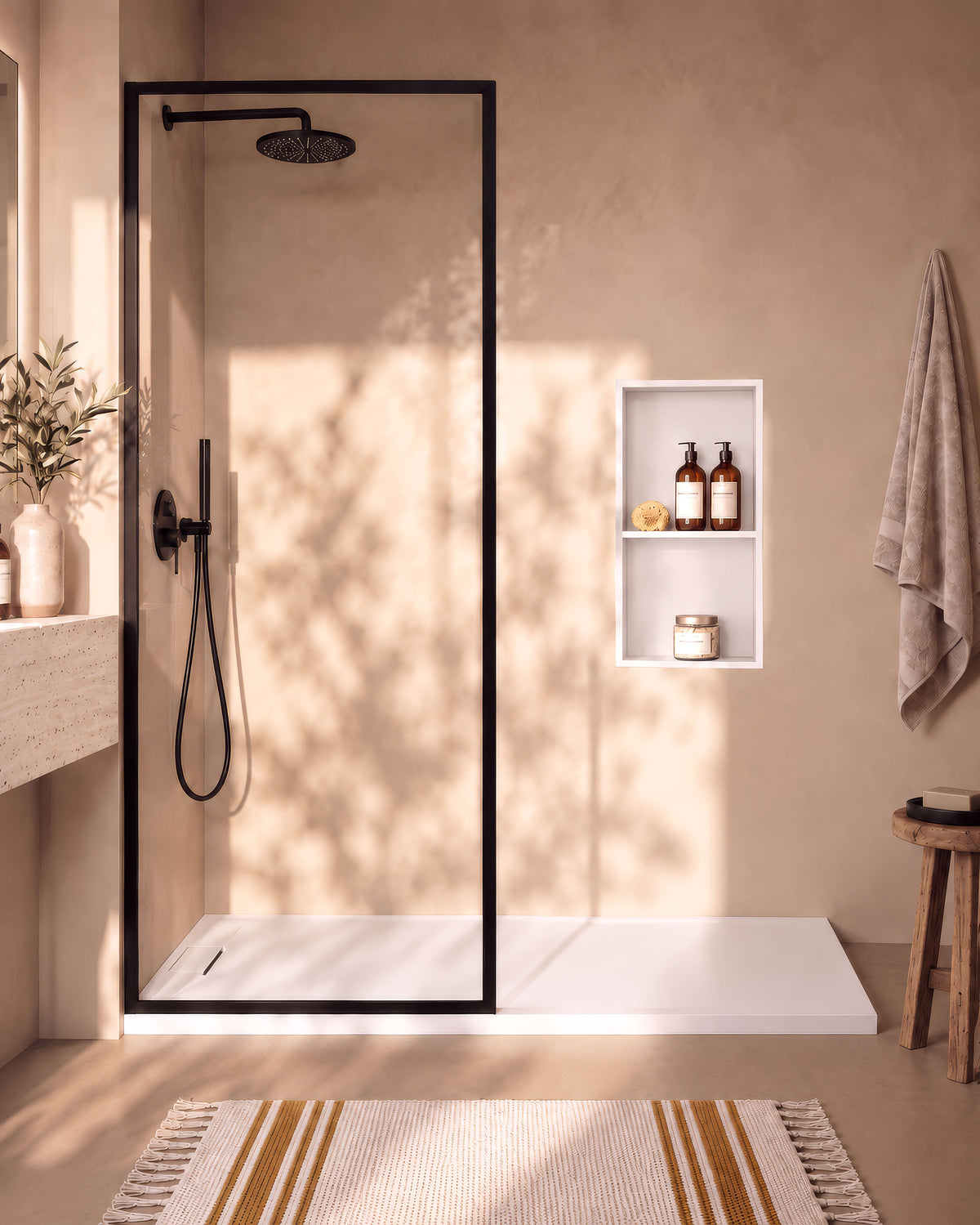 Ebra niche de douche inox 2 étagères sans éclairage Blanc – vue de face