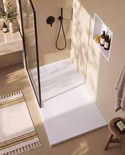 Neo receveur de douche SMC Blanc – grille d’évacuation blanche, vue de dessus