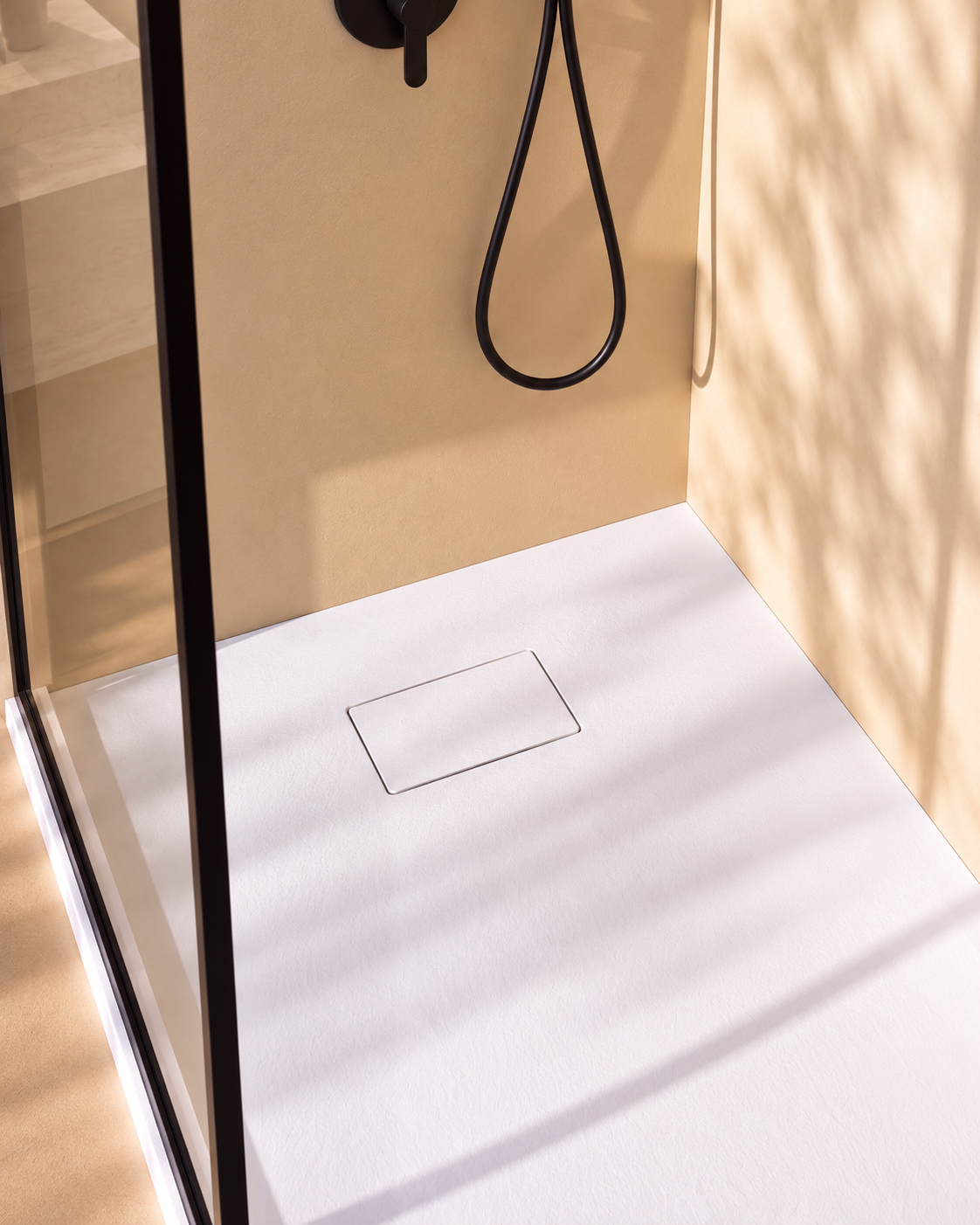 Neo receveur de douche SMC Blanc – grille d’évacuation blanche, vue de détail