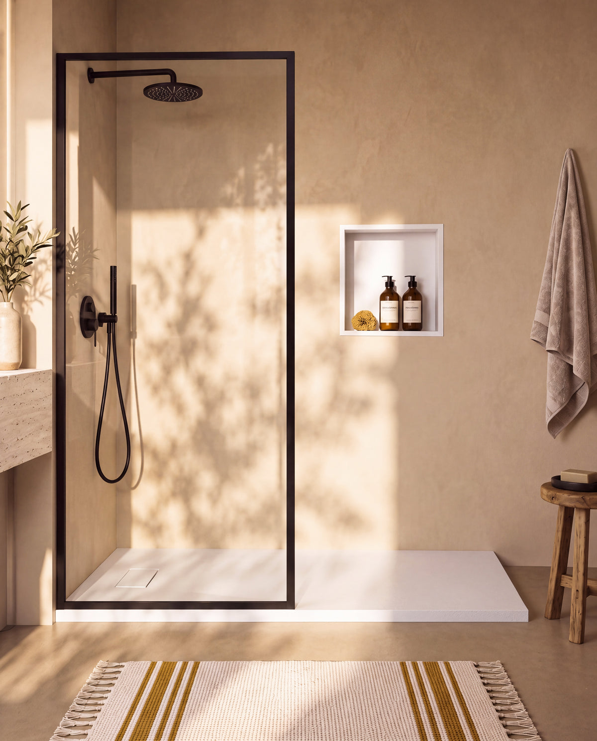 Neo receveur de douche SMC Blanc – grille d’évacuation blanche, vue de face