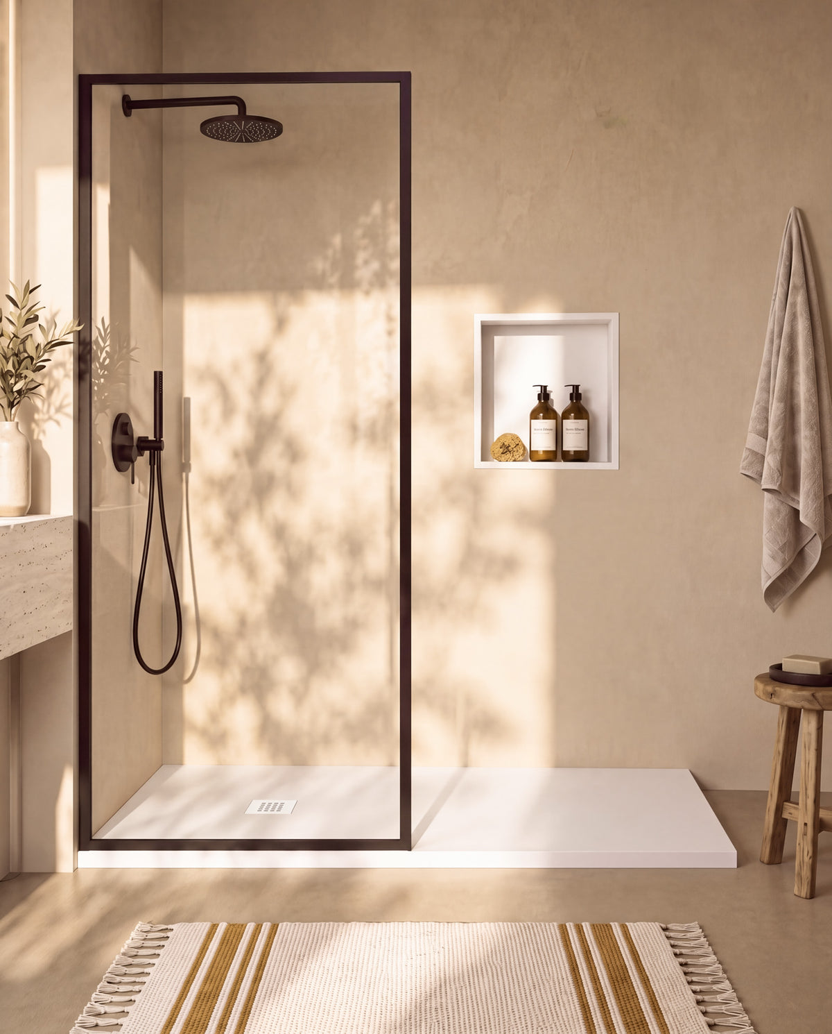 Arvi receveur de douche résine Blanc – grille d’évacuation blanche, vue de face