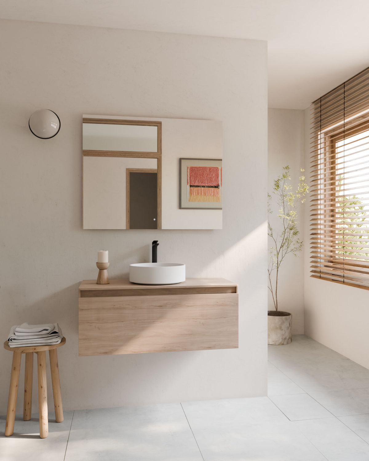Zuri 1 cajón roble marfil – con encimera Roble Marfil, vista frontal