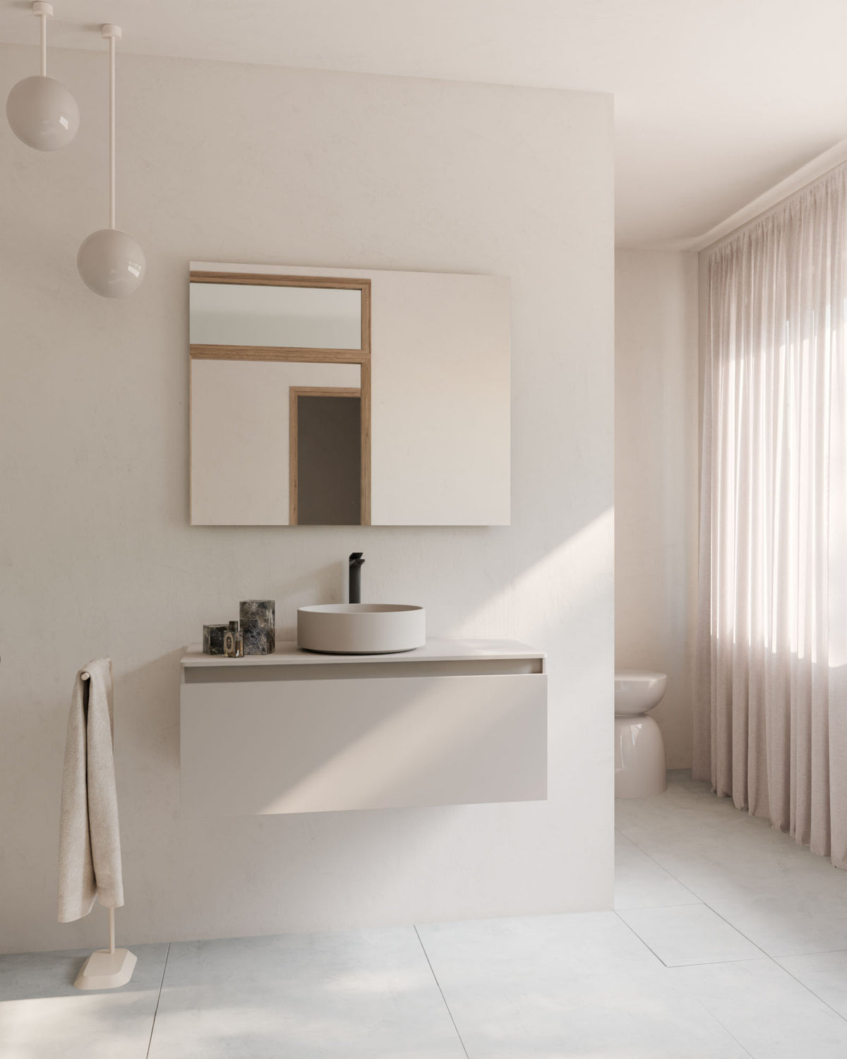 Zuri 1 Schublade Taupe – mit Arbeitsplatte Taupe, Frontansicht