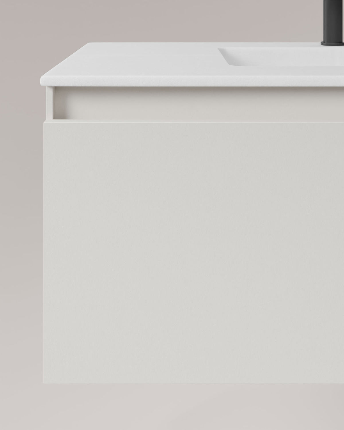 Zuri 1 tiroir Blanc – avec plan vasque Toren Blanc, Tablier 2 cm, sans trou de robinet, vue de détail