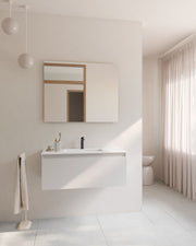 Zuri 1 tiroir Blanc – avec plan vasque Toren Blanc, Tablier 2 cm, avec trou de robinet, vue de face