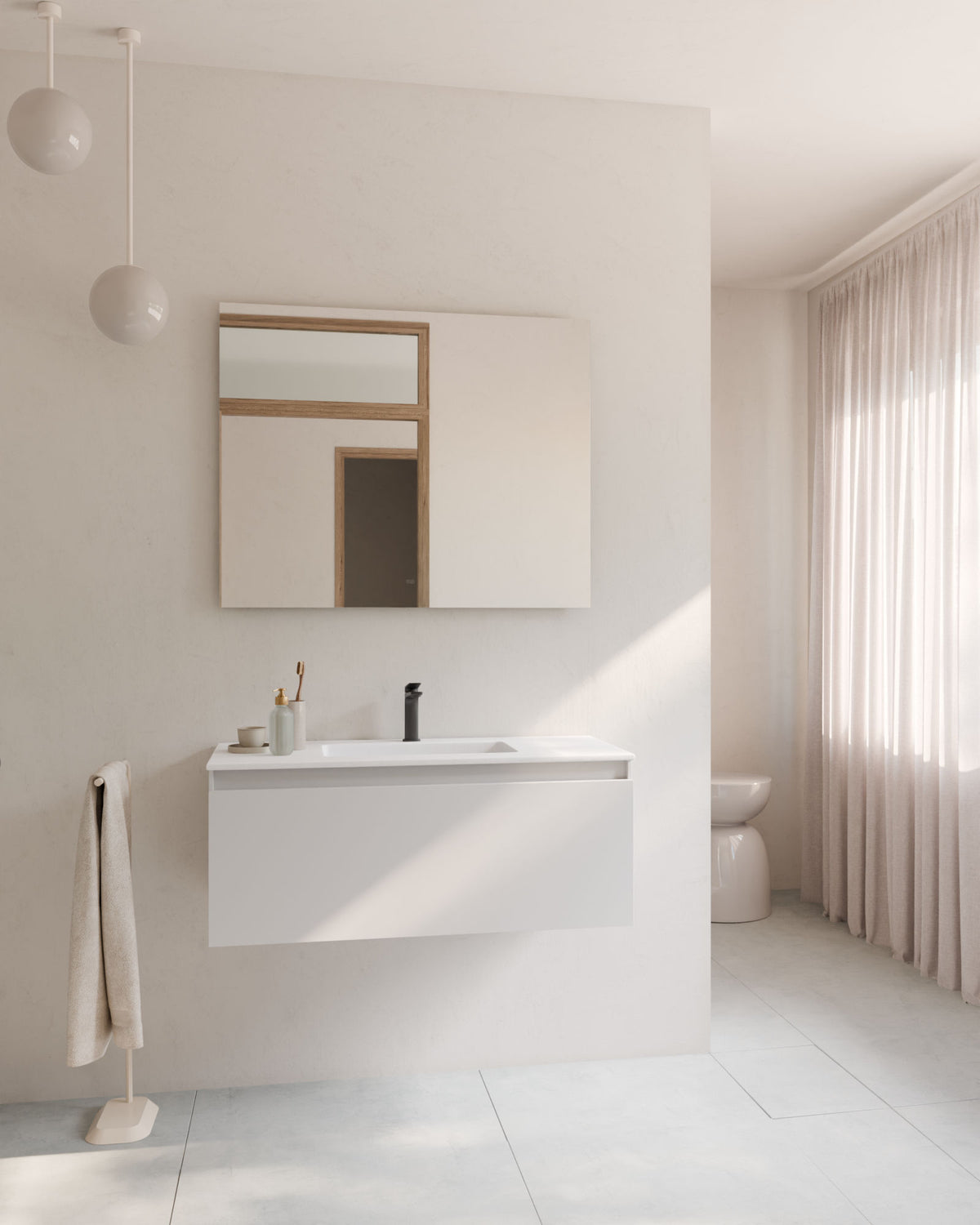 Zuri 1 tiroir Blanc – avec plan vasque Toren Blanc, Tablier 2 cm, avec trou de robinet, vue de face