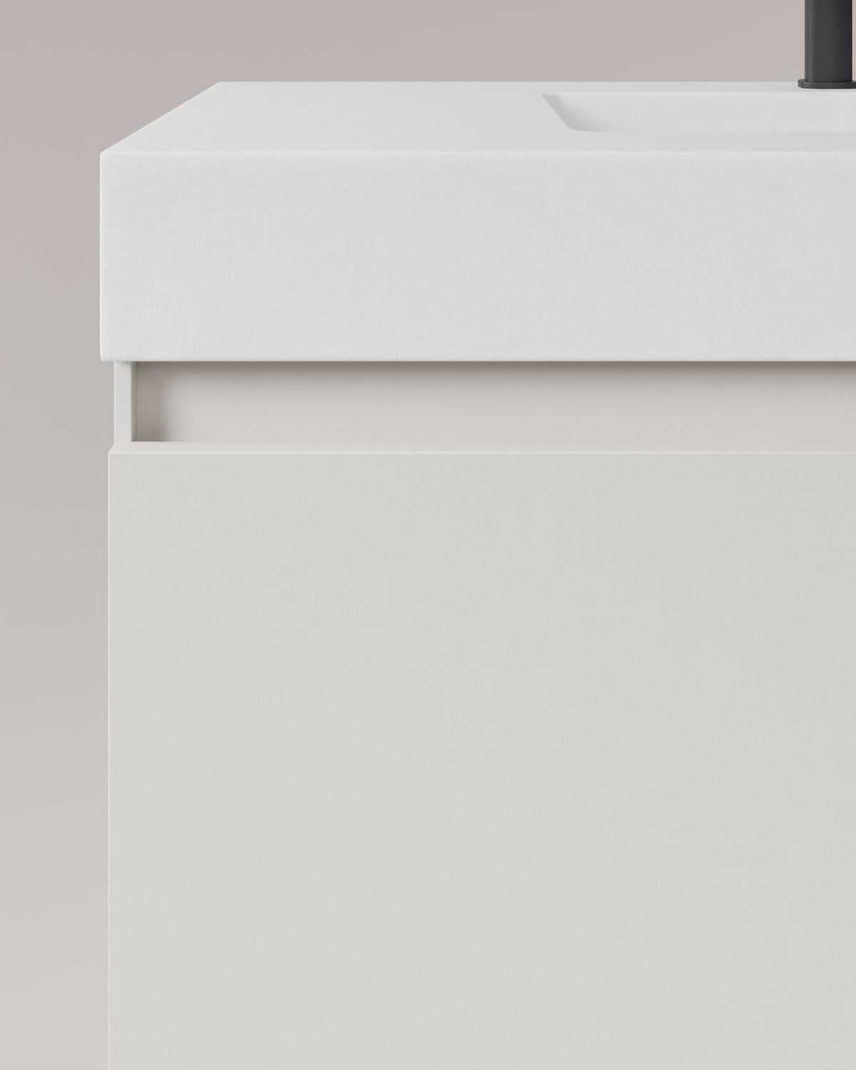 Zuri 1 tiroir Blanc – avec plan vasque Toren Blanc, Tablier 10 cm, sans trou de robinet, vue de détail