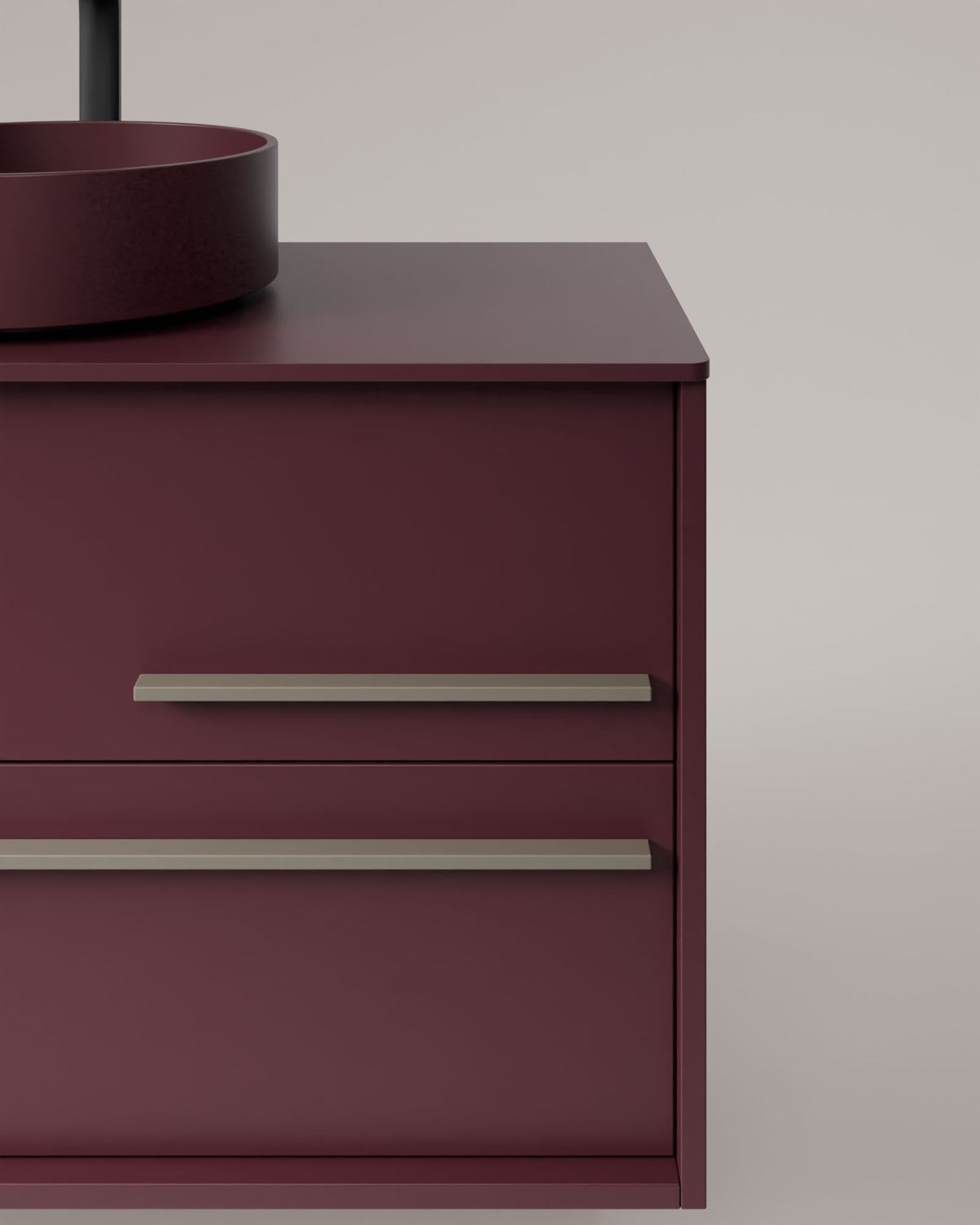 Marel 2 Schubladen Bordeaux Quarz – mit Arbeitsplatte Bordeaux, Detailansicht