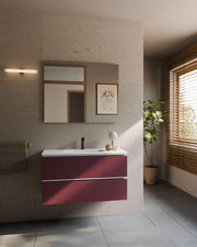 Ronda 2 cajones burdeos blanco – con lavabo integrado Toren Blanco, Faldón 2 cm, con agujero de grifo, vista frontal