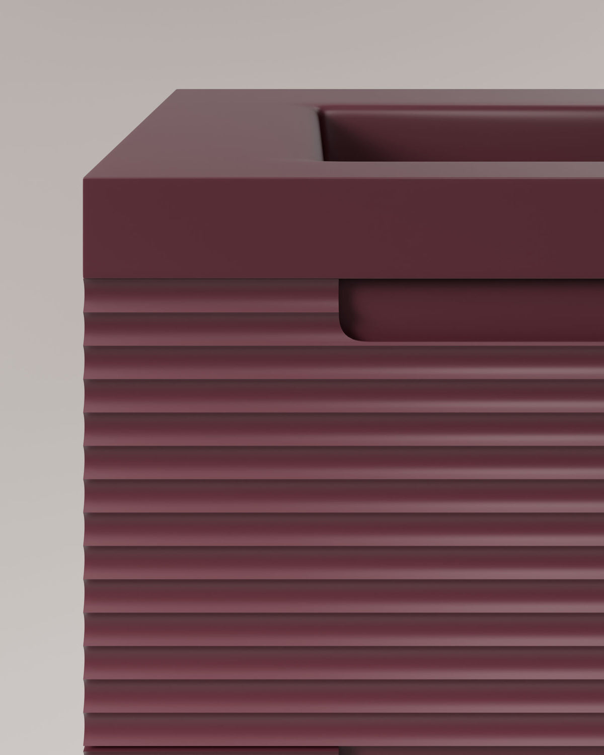 Kairo 2 Schubladen Bordeaux – mit Möbelwaschtisch Ardelia Bordeaux, Schürze 6 cm, mit Hahnloch, Detailansicht