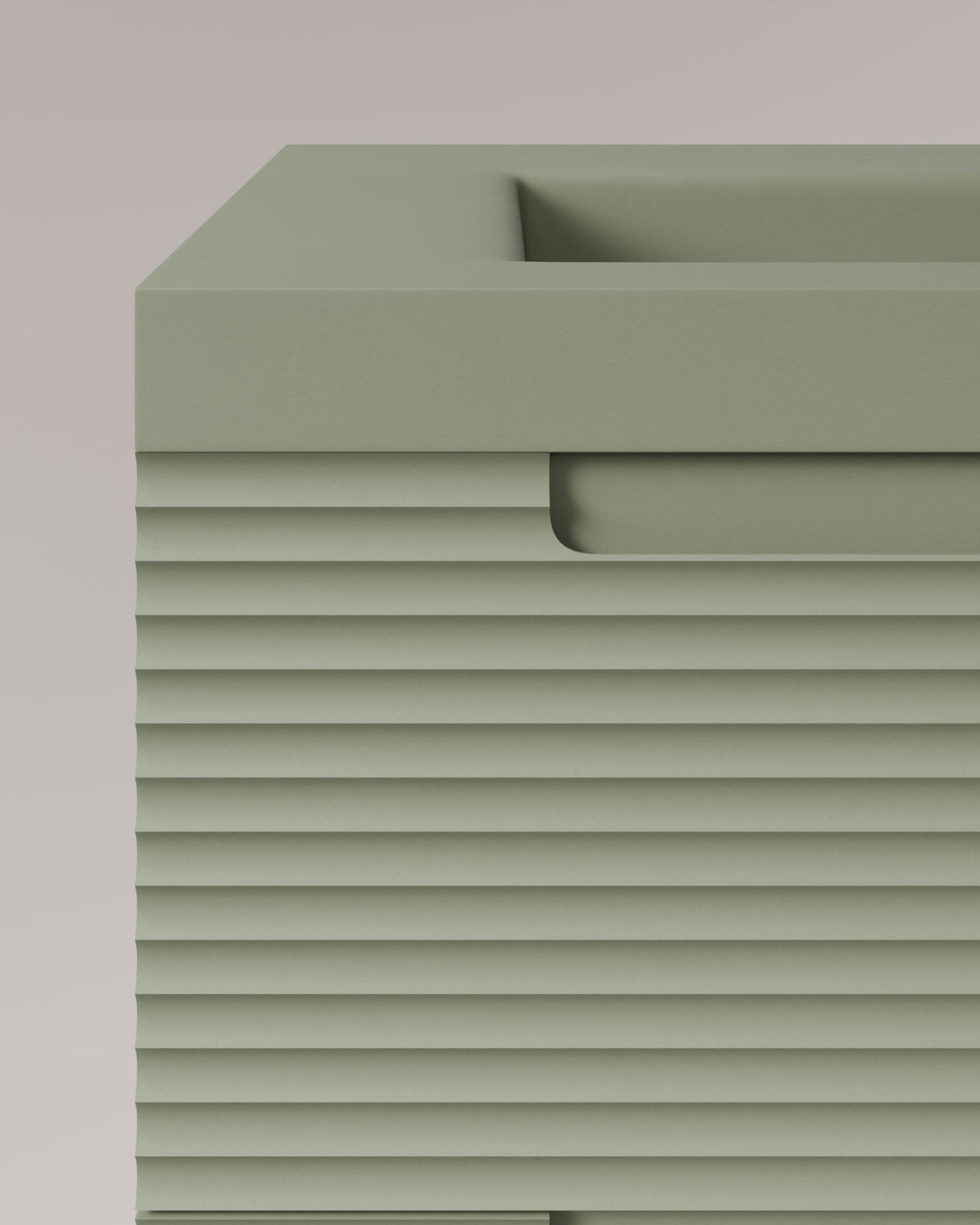 Kairo 2 tiroirs kitami vert – avec plan vasque Ardelia Vert Kitami, Tablier 6 cm, avec trou de robinet, vue de détail