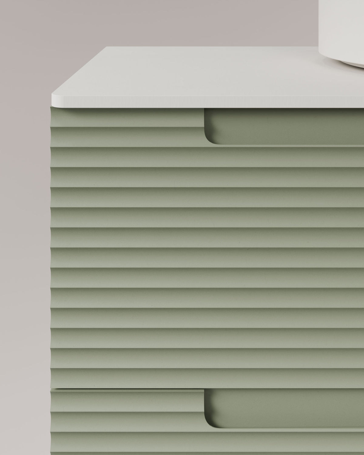 Kairo 2 tiroirs kitami vert – avec plan de travail Blanc, vue de détail