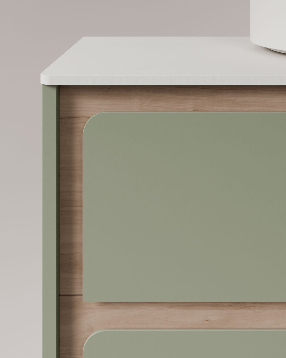 Cyra 2 cajones verde Kitami - roble marfil – con encimera Blanco, vista de detalle