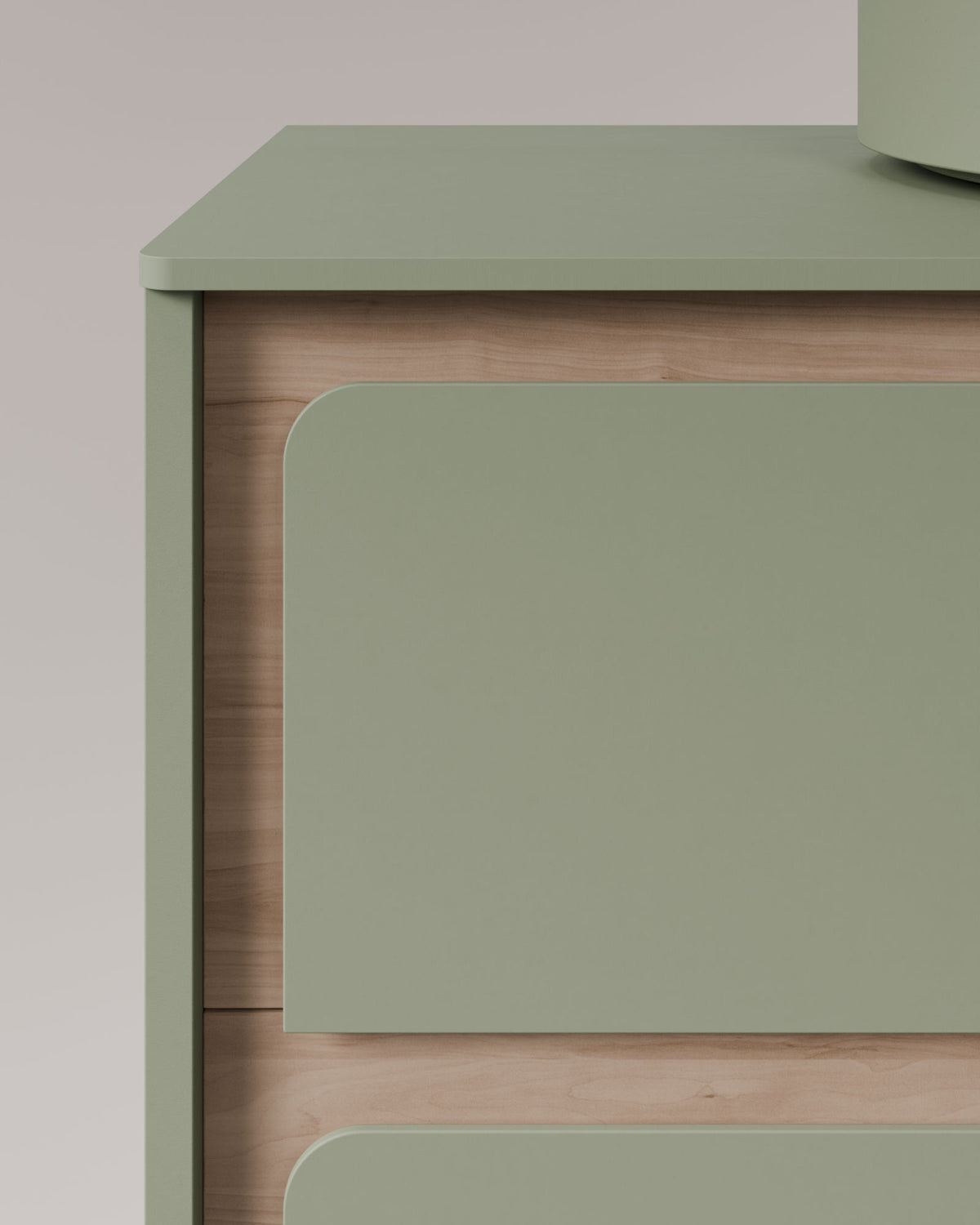 Cyra 2 cajones verde Kitami - roble marfil – con encimera Verde Kitami, vista de detalle