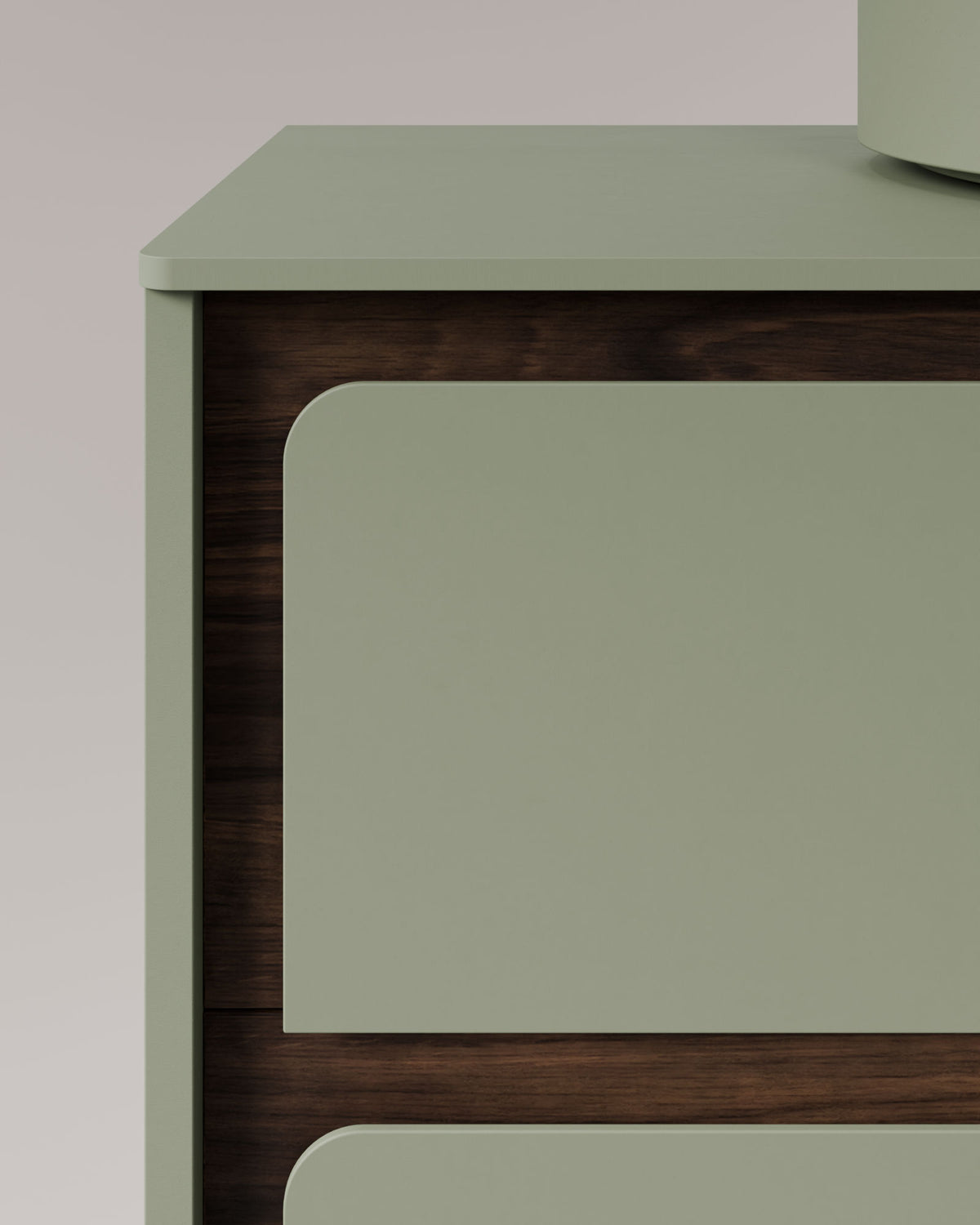 Cyra 2 cajones verde Kitami nogal – con encimera Verde Kitami, vista de detalle