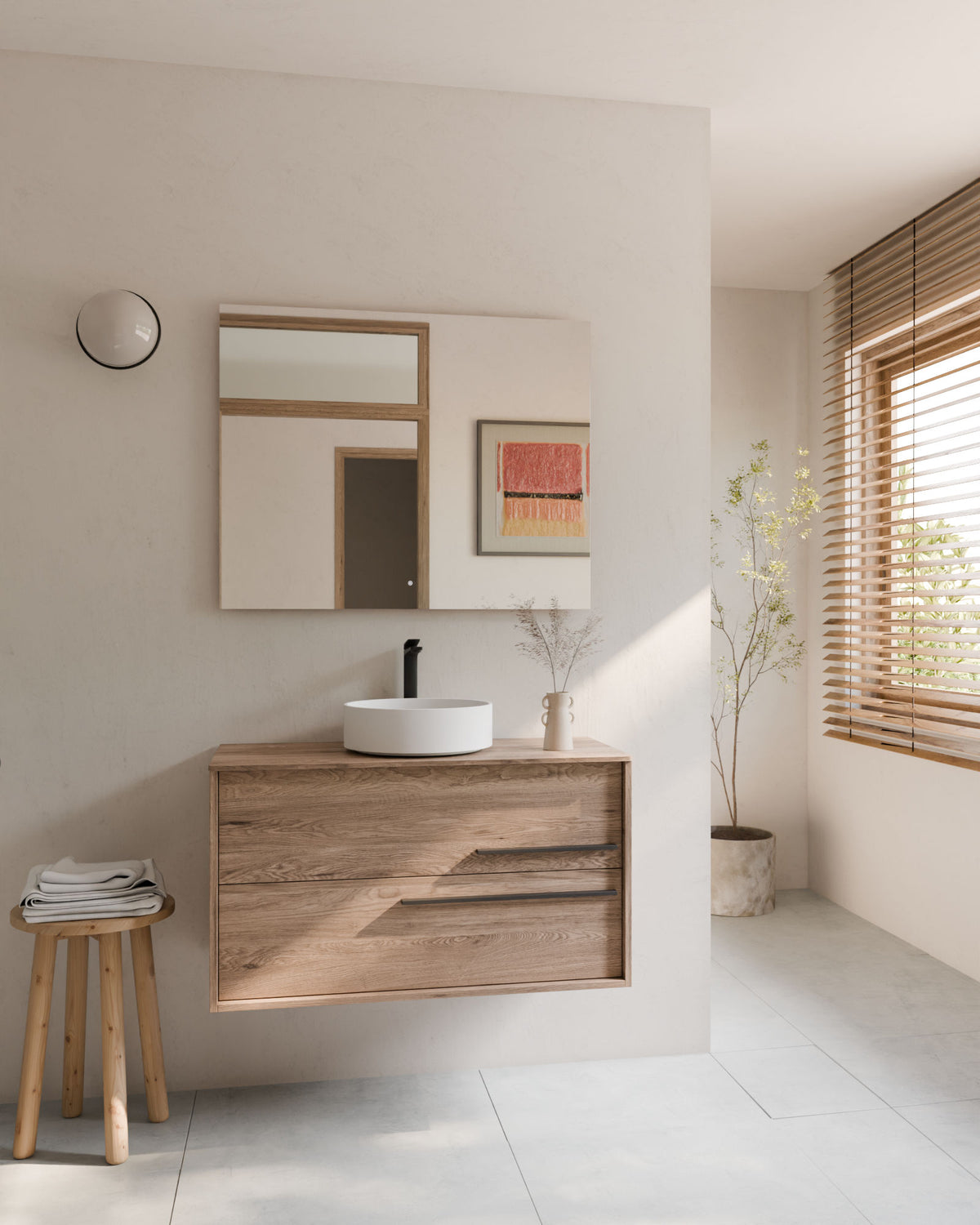 Marel 2 cajones roble natural grafito – con encimera Roble natural, vista frontal
