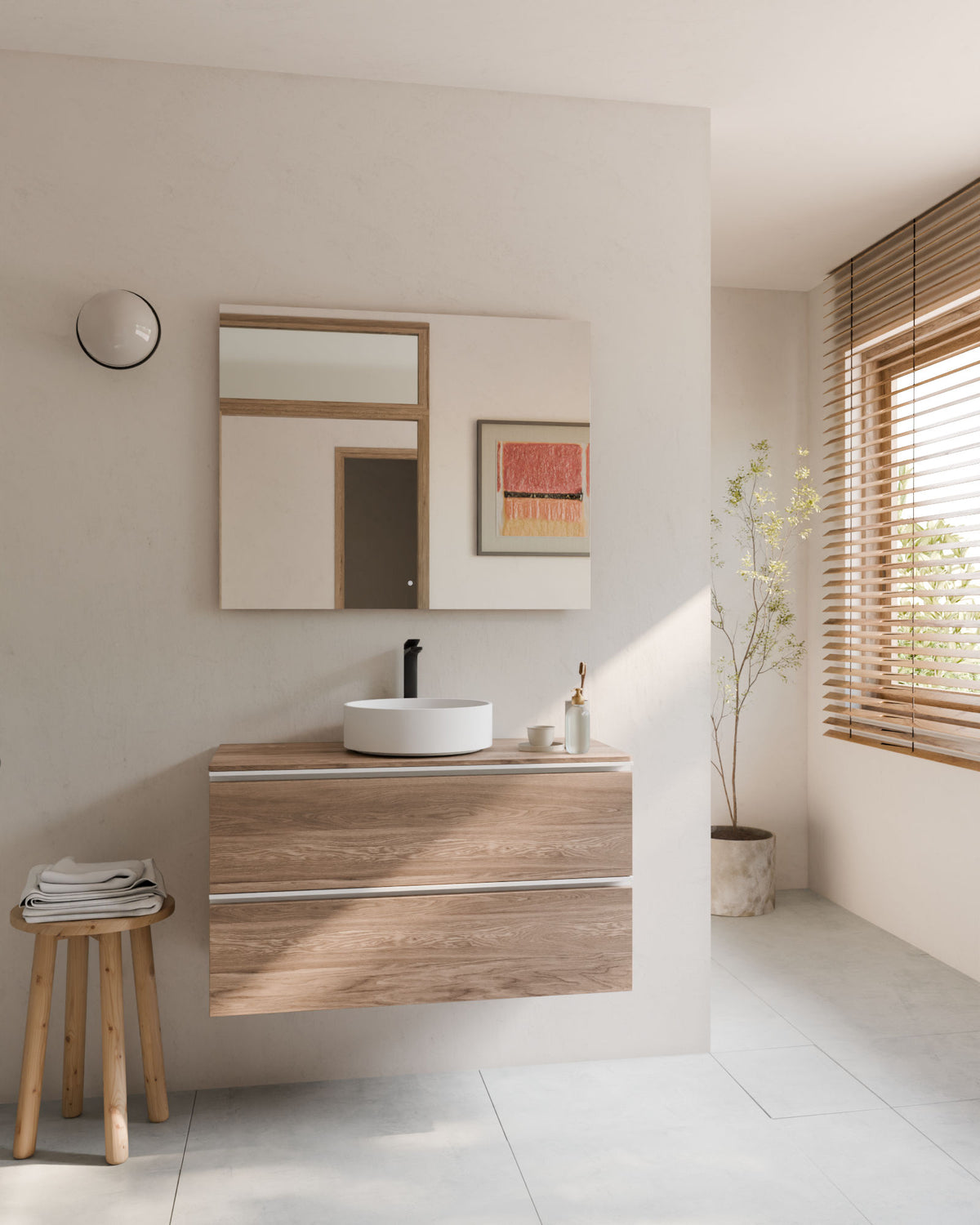 Ronda 2 cajones roble natural blanco – con encimera Roble natural, vista frontal
