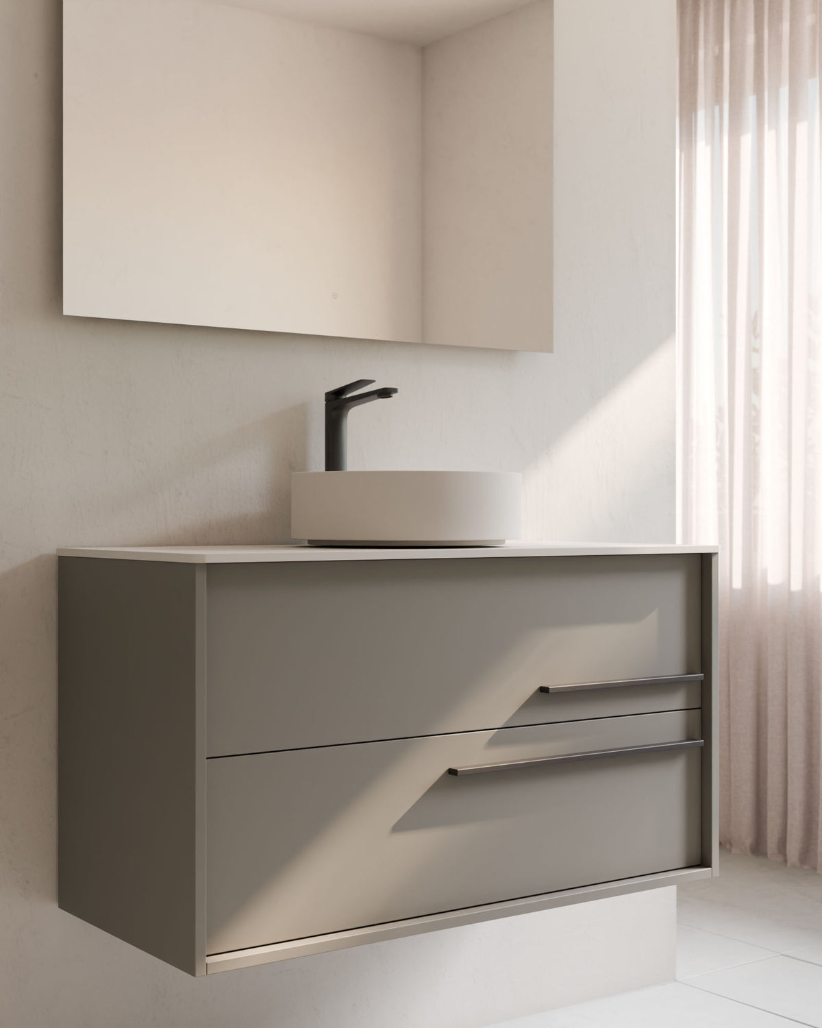 Marel 2 tiroirs Quartz Graphite – avec plan de travail Blanc, gros plan