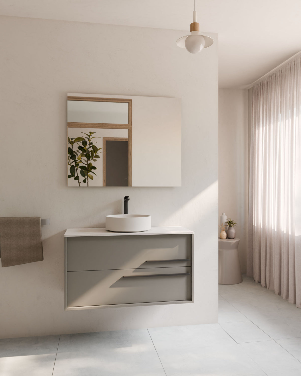 Marel 2 tiroirs Quartz Graphite – avec plan de travail Blanc, vue de face