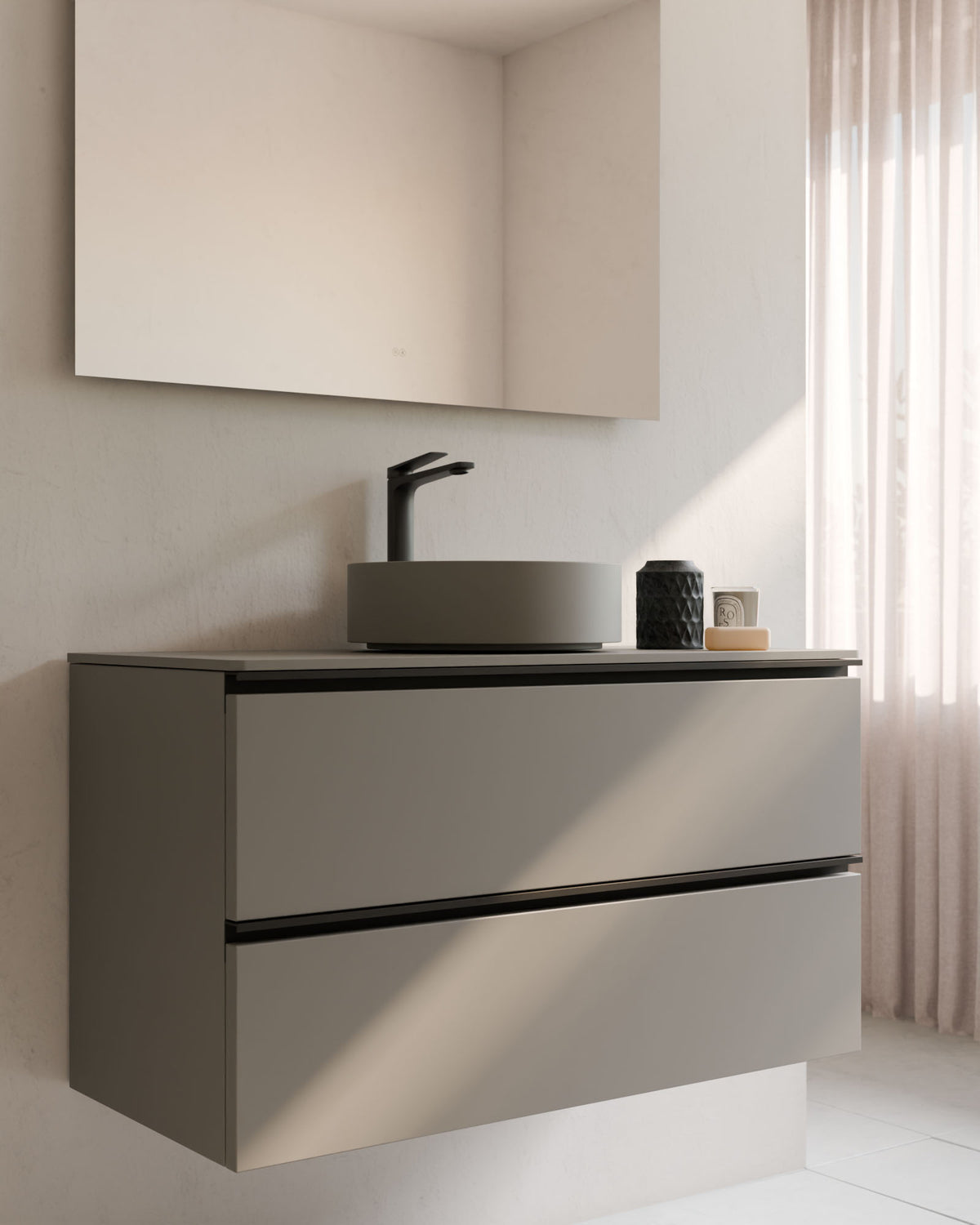 Ronda 2 cajones cuarzo negro – con encimera Cuarzo, primer plano