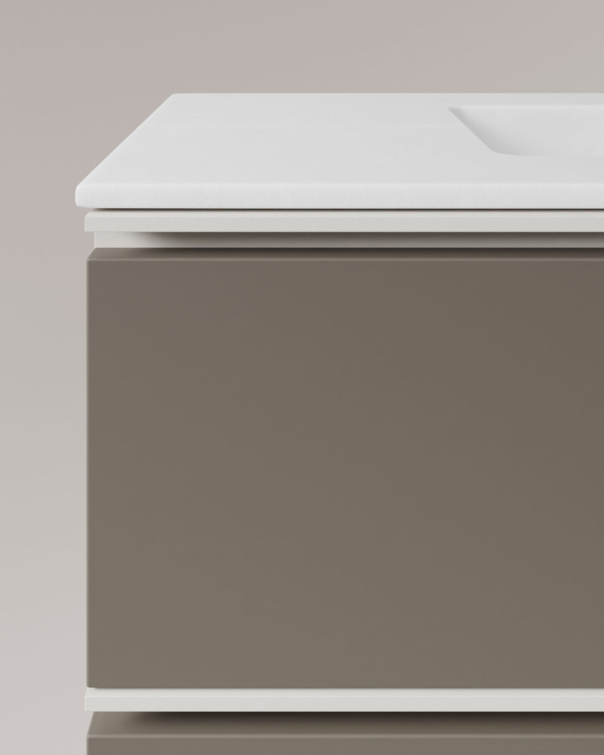 Ronda 2 tiroirs Quartz Blanc – avec plan vasque Toren Blanc, Tablier 2 cm, avec trou de robinet, vue de détail