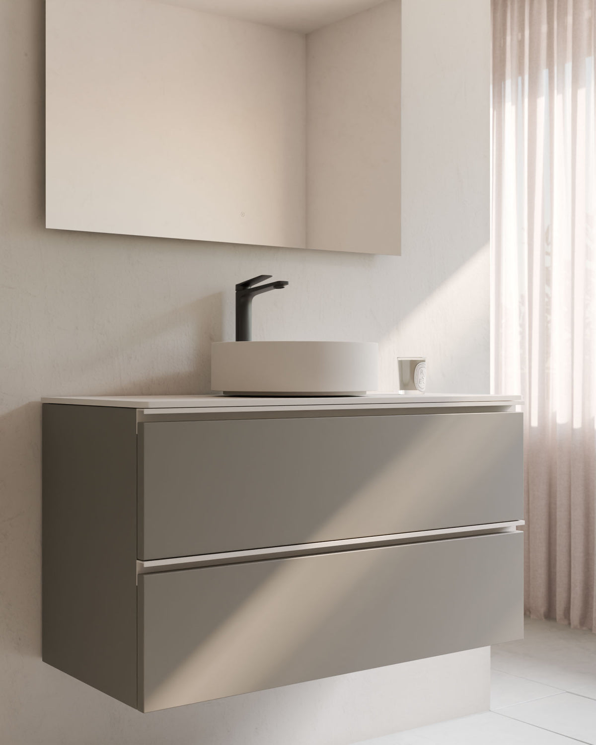 Ronda 2 tiroirs Quartz Blanc – avec plan de travail Blanc, gros plan