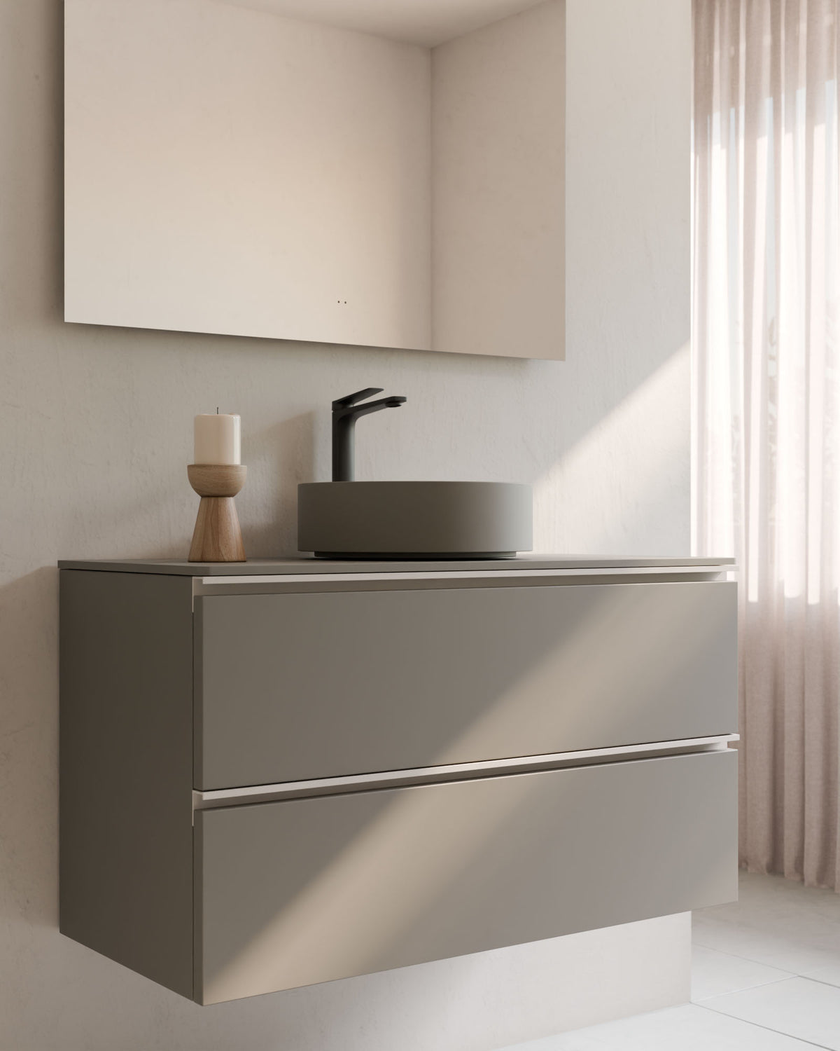 Ronda 2 tiroirs Quartz Blanc – avec plan de travail Quartz, gros plan